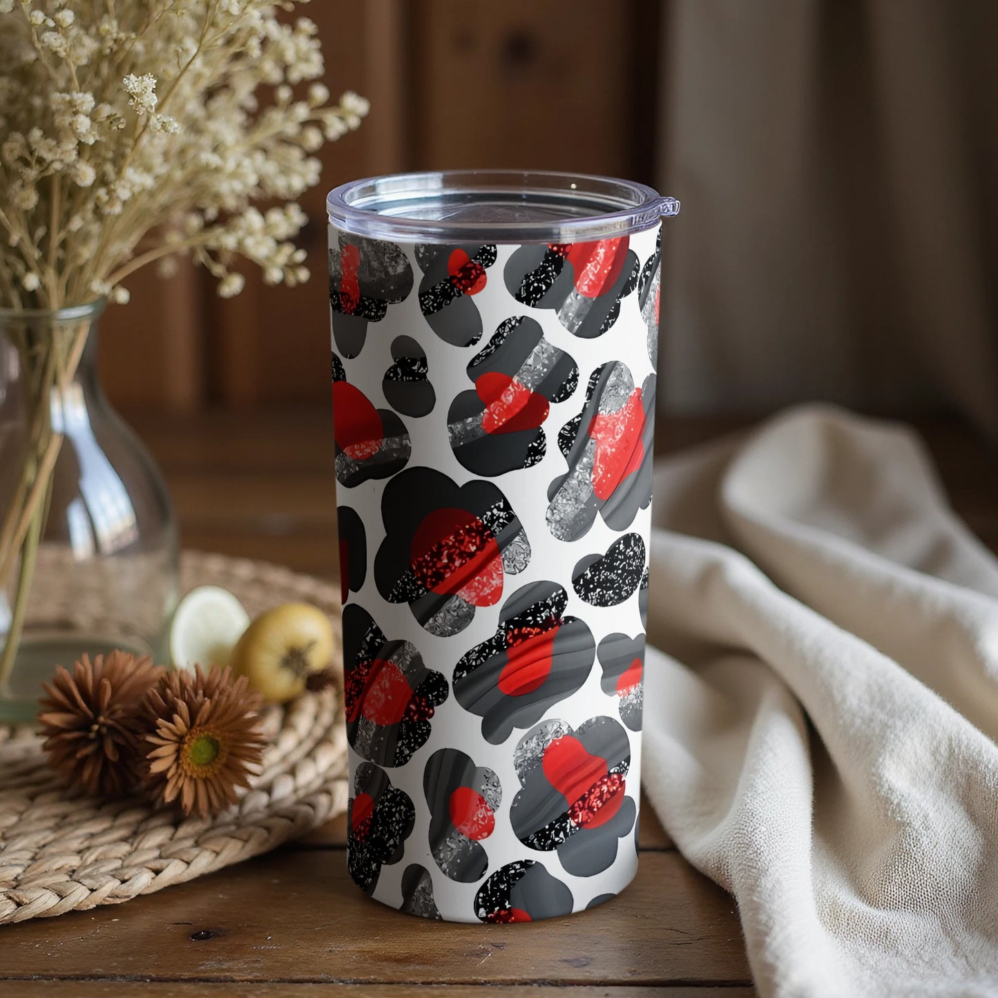 Stylish Red and Black Abstract Pattern Tumbler