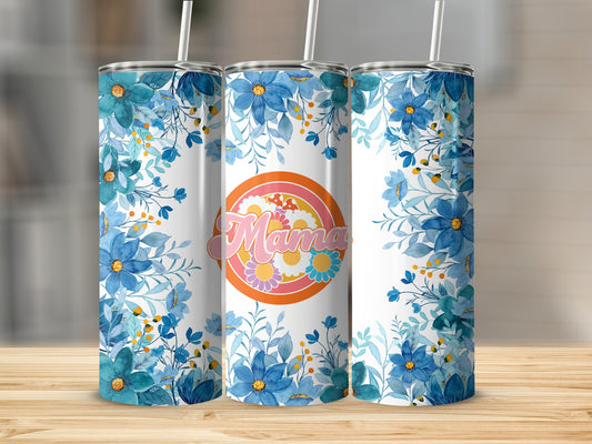 Floral Blue Mama Design Tumbler with Straw Drinkware