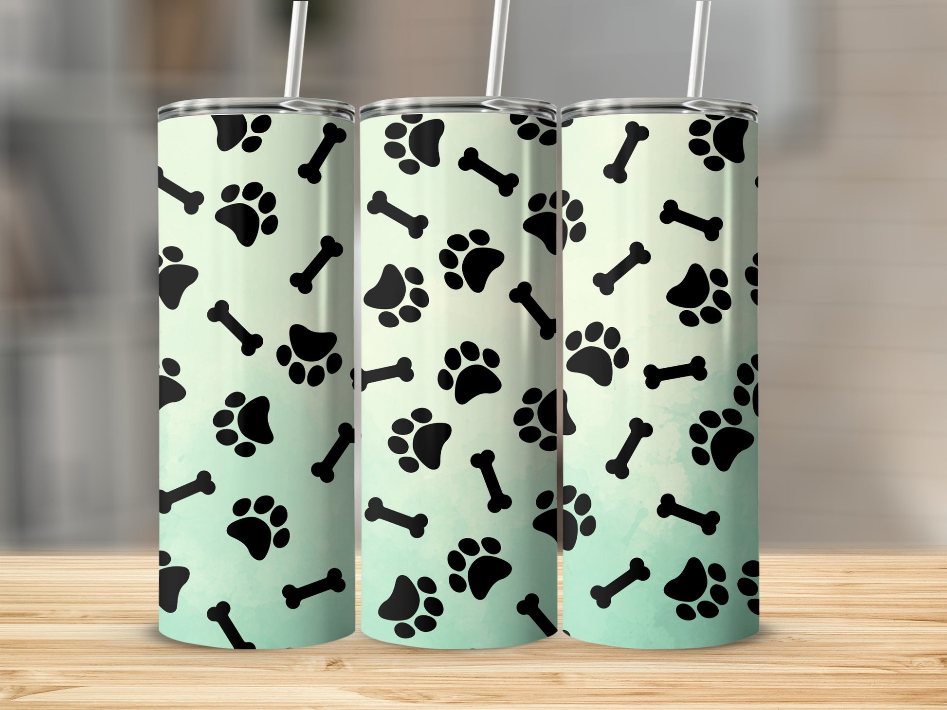 Paw and Bone Pattern Printed Tumbler Cups