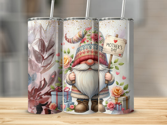 Mother's Day Gnome and Floral Design Tumbler Cup