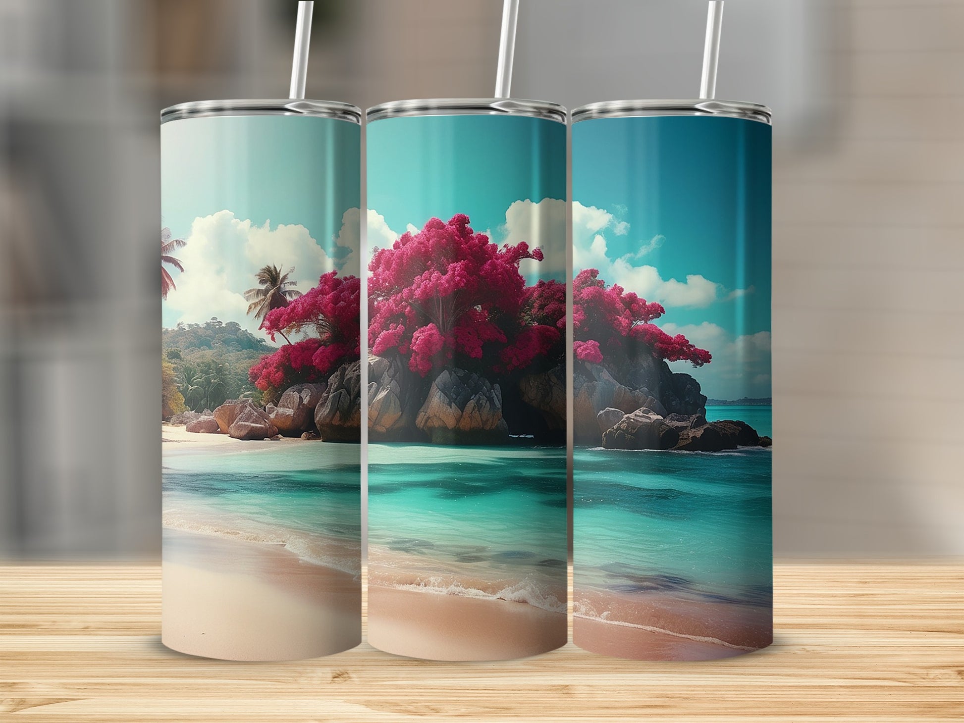 Tropical Beach Scene Stainless Steel Tumbler Product