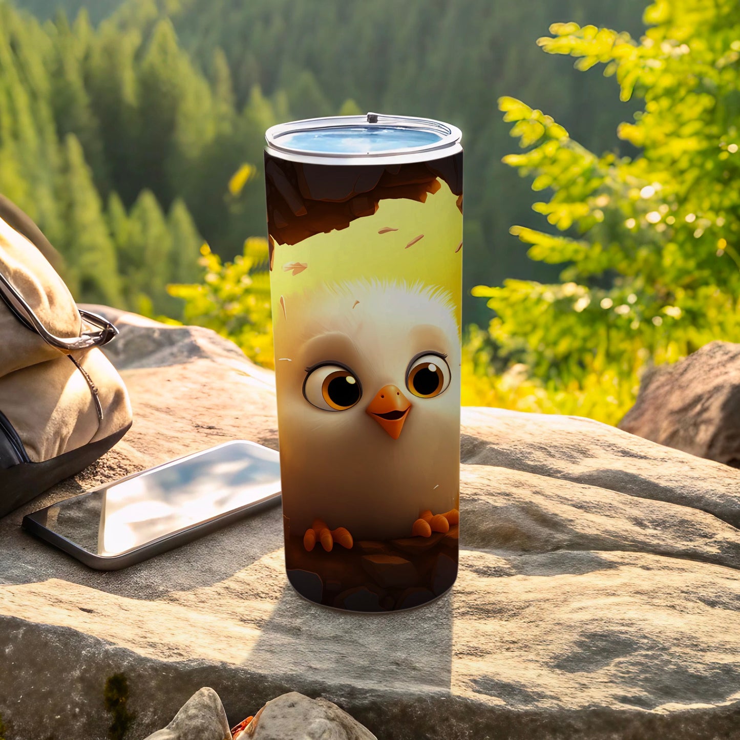 Cute baby bird peeking design outdoor tumbler product type
Tumbler, Drinkware, Insulated tumbler, Travel cup, Cute bird, Baby chick, Cartoon bird, Adorable animal, Nature print, Outdoor adventure, Forest scene, Wildlife art, Unique gift, Beverage container, Animal character, Bird lover, Sweet design, Hiking tumbler, Camp tumbler, Novelty item