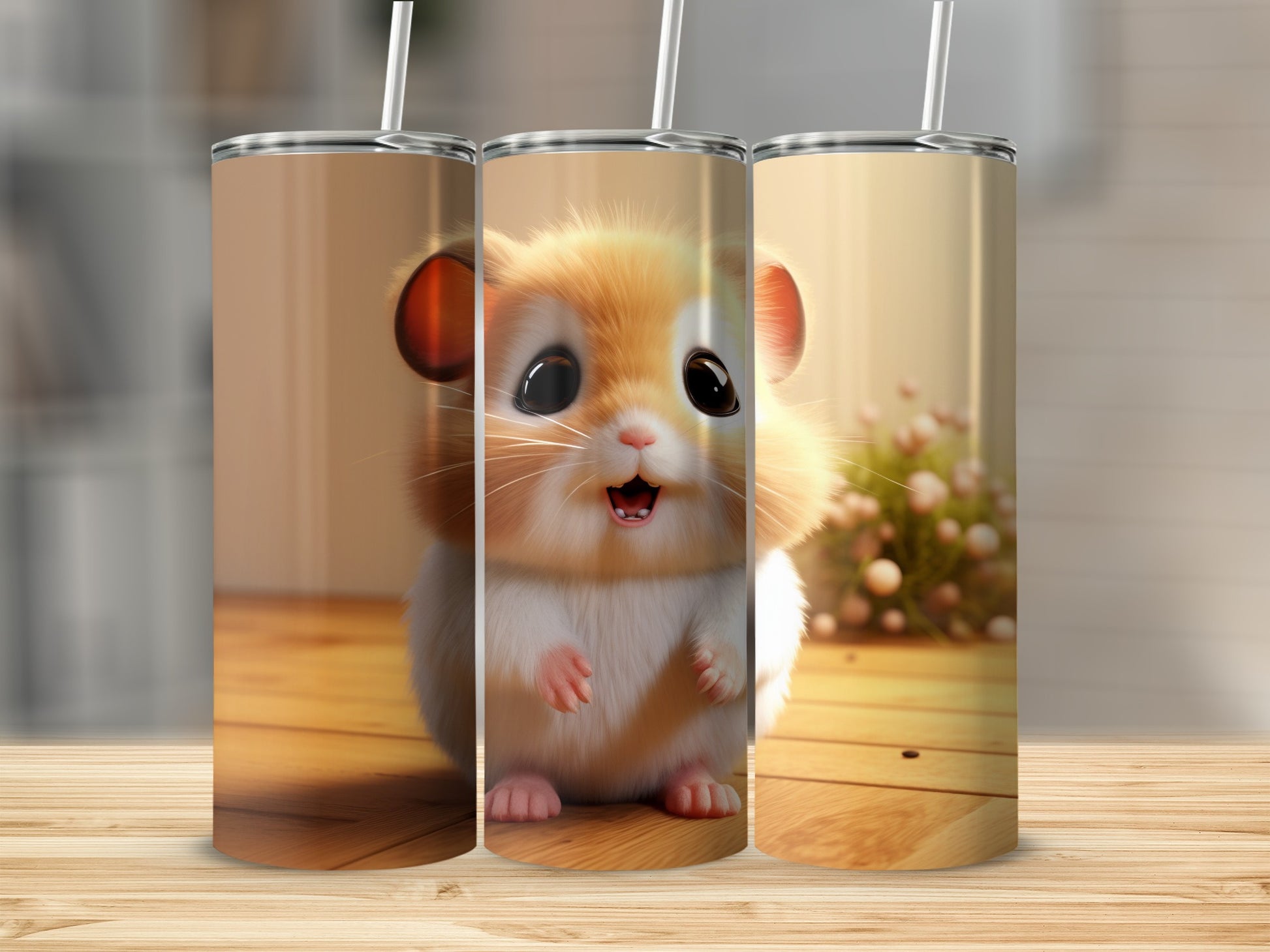 Adorable Cute Hamster with Flowers Tumbler Cup