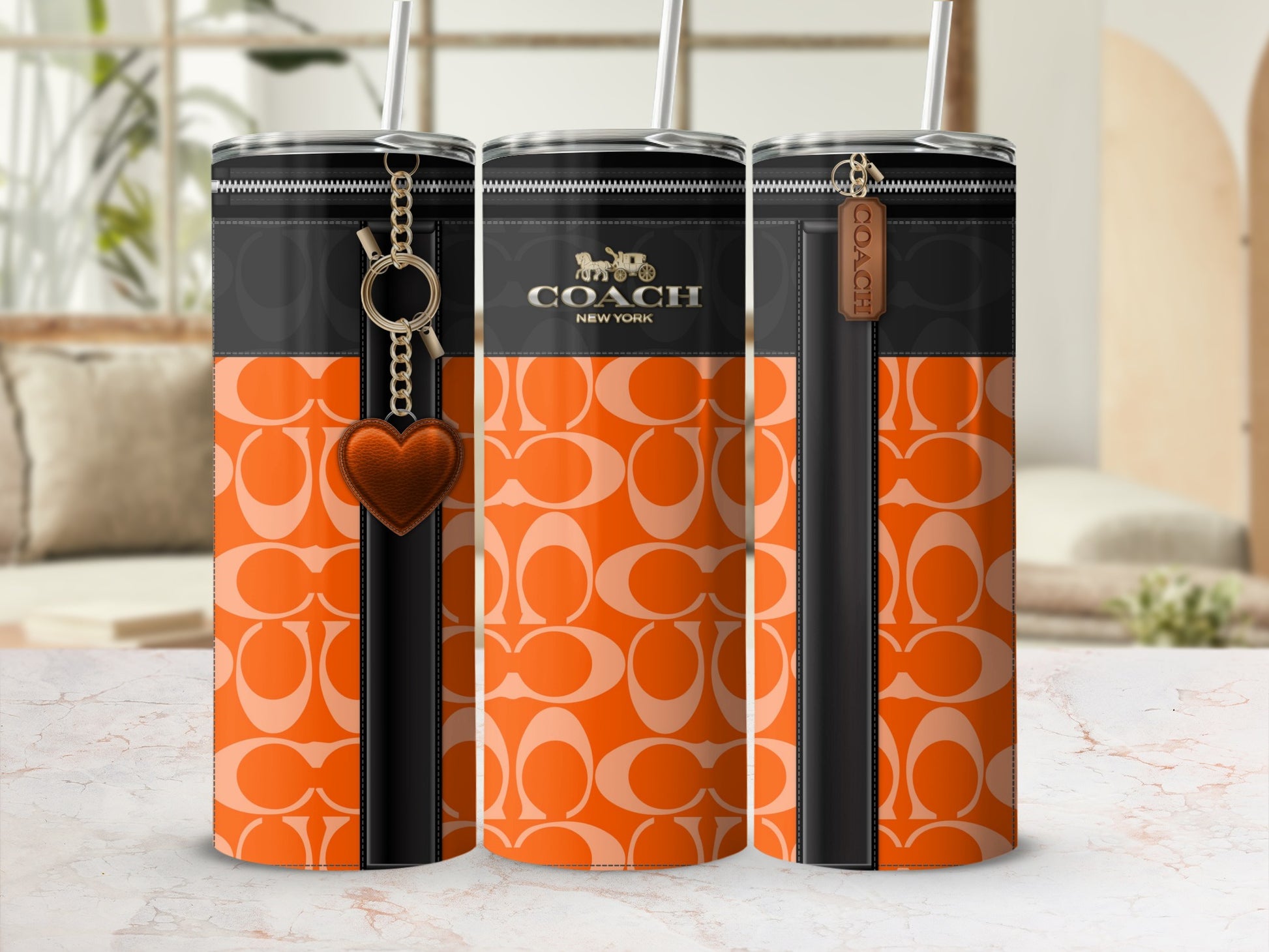 Stylish Coach New York Branded Tumbler with Heart Charm