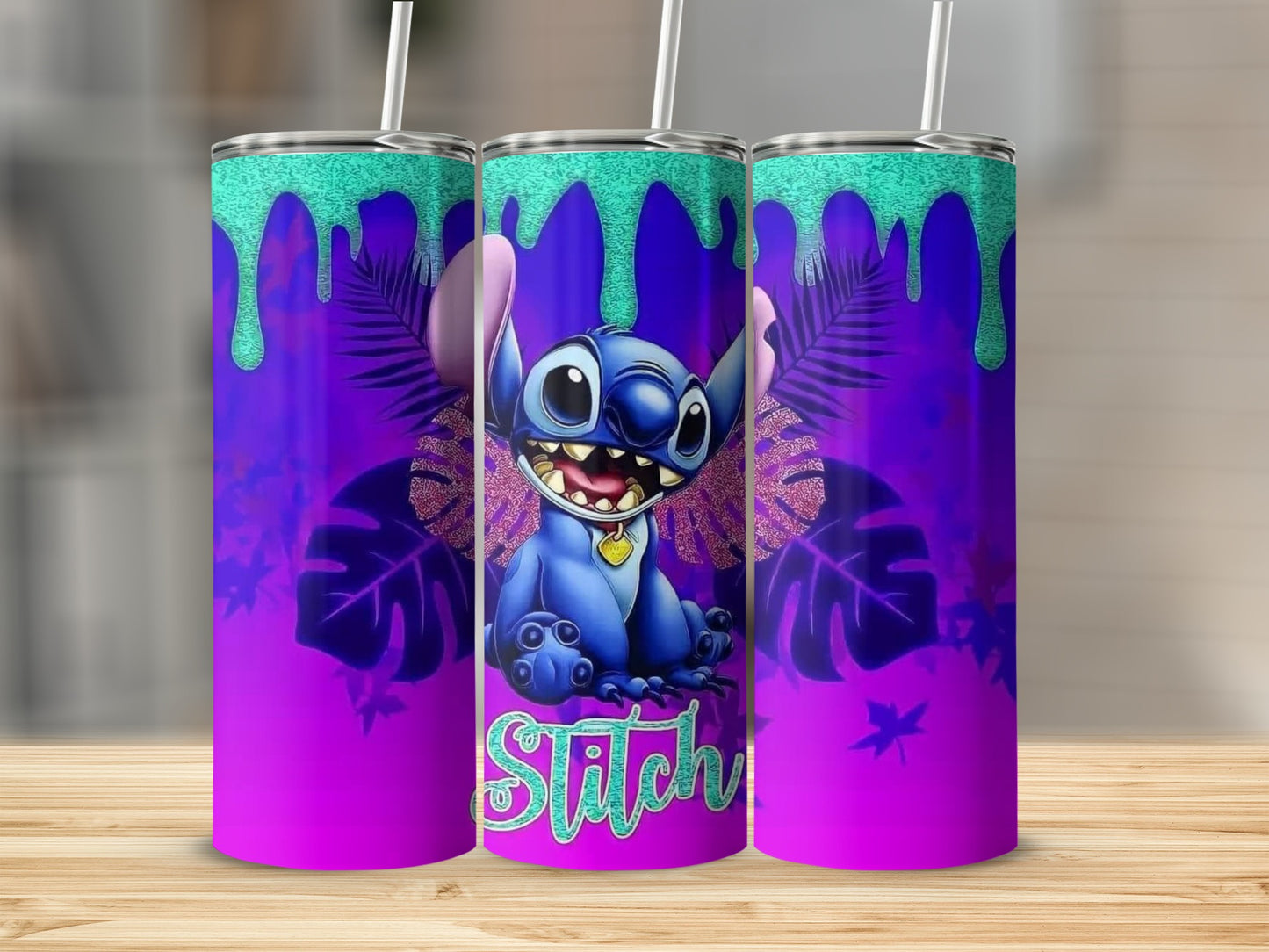 Cute Stitch Tumbler with Purple Gradient Background