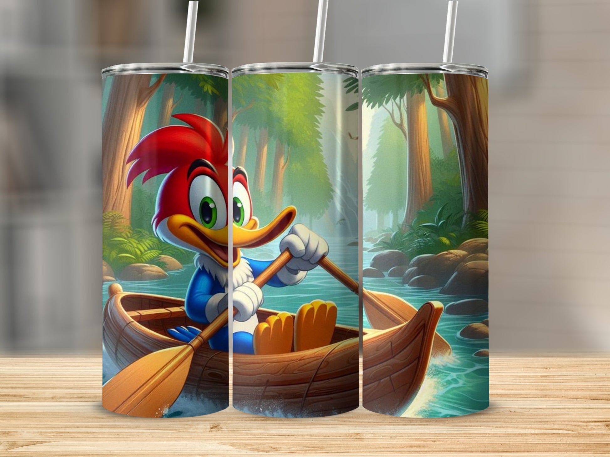 Animated Duck Paddling a Boat in a Forest Tumbler