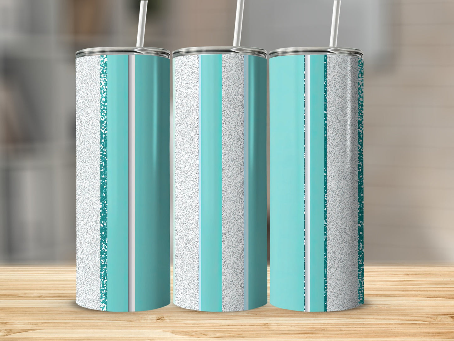 Aqua And Silver Vertical Patterned Texture Design Tumblers
