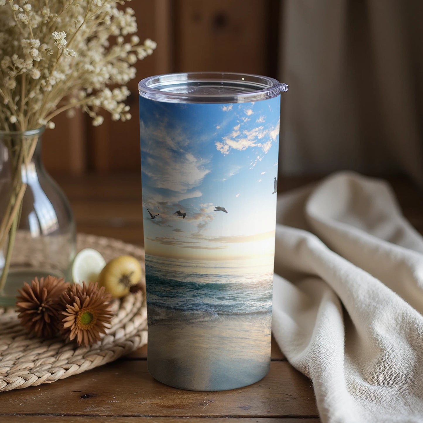 Scenic Ocean Sunset with Birds Tumbler