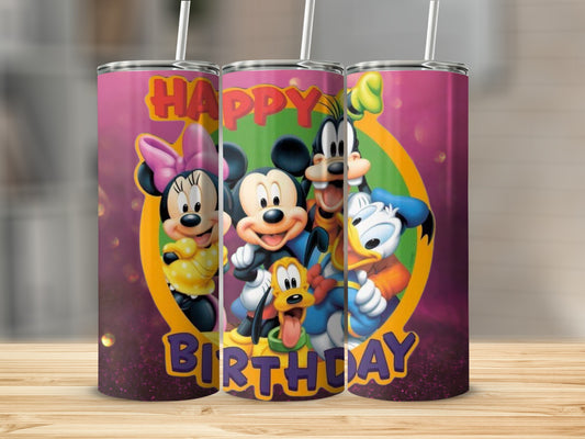 Colorful Happy Birthday Disney Characters tumbler