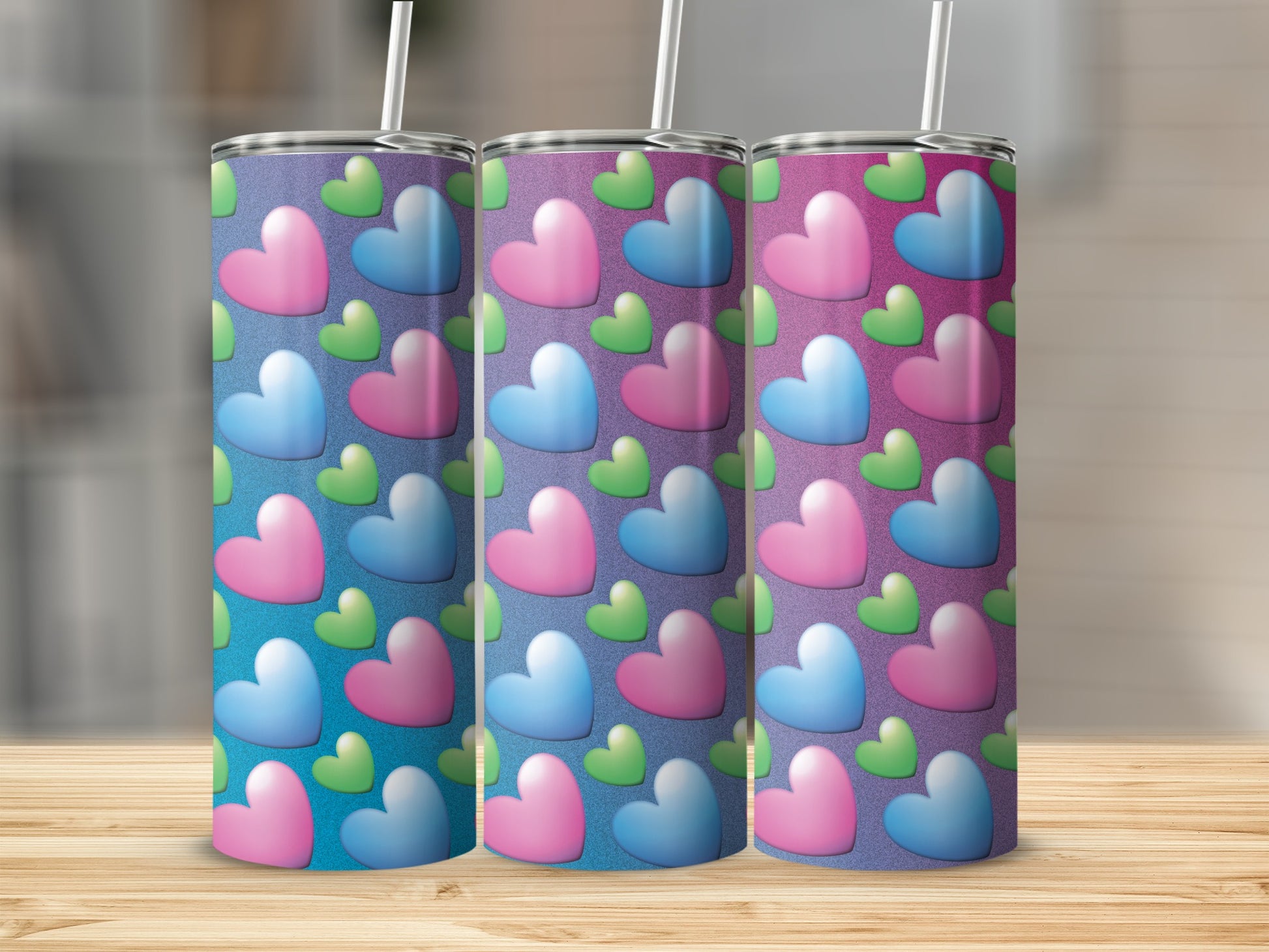 Pink Blue Green Hearts Gradient Background product type