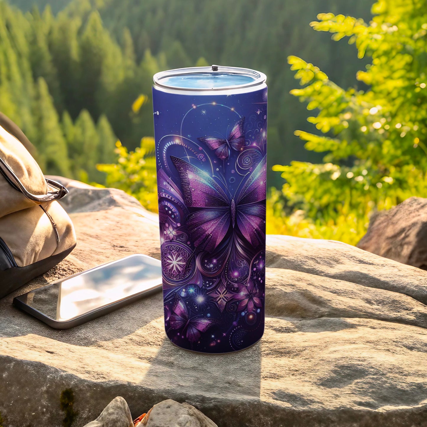 Vibrant Purple Butterfly Cosmic Art Tumbler product type