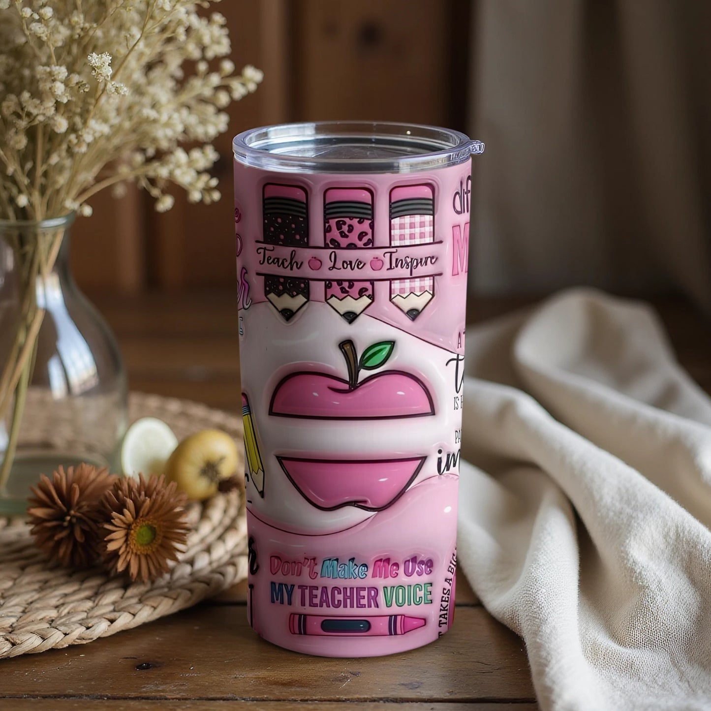 Teach Love Inspire Teacher Voice Tumbler for Educators