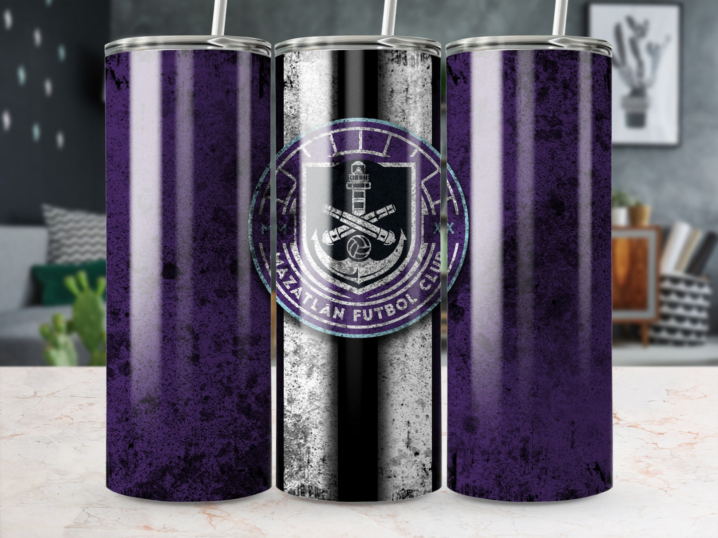 Mazatlán Futbol Club purple and black tumbler set