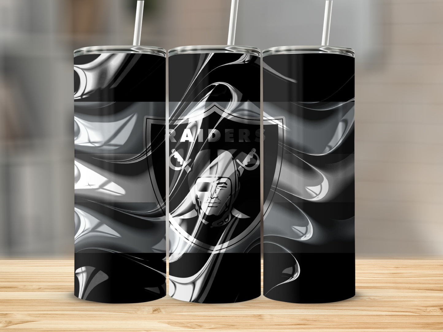 Raiders Emblem With Abstract Waves For Sports Fans Tumblers