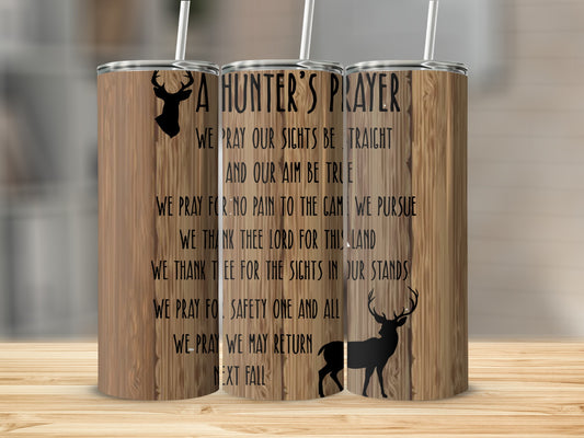 A Hunter's Prayer Woodgrain Tumbler with Deer Artwork