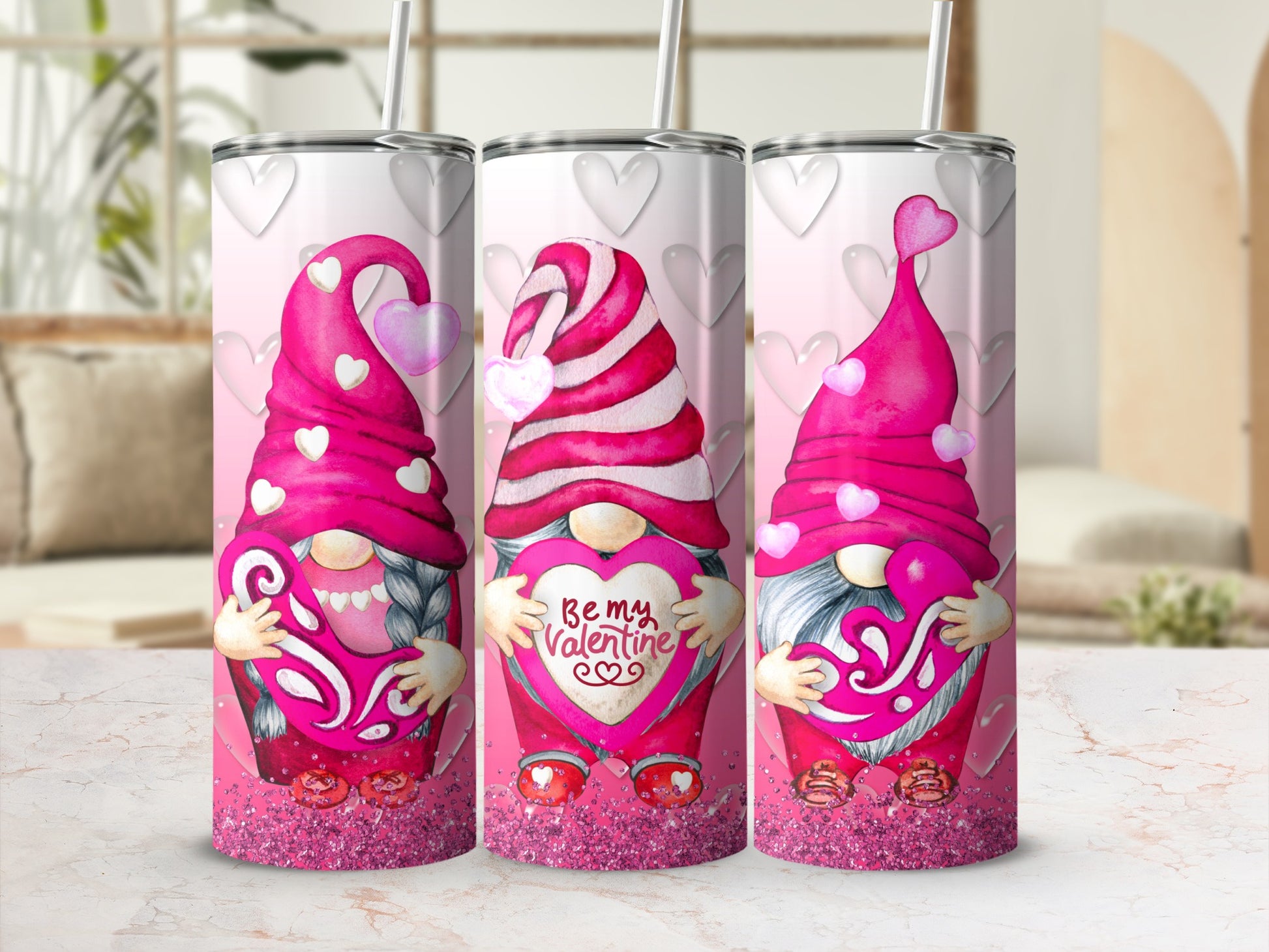 Be My Valentine Gnome Tumbler with Heart Design