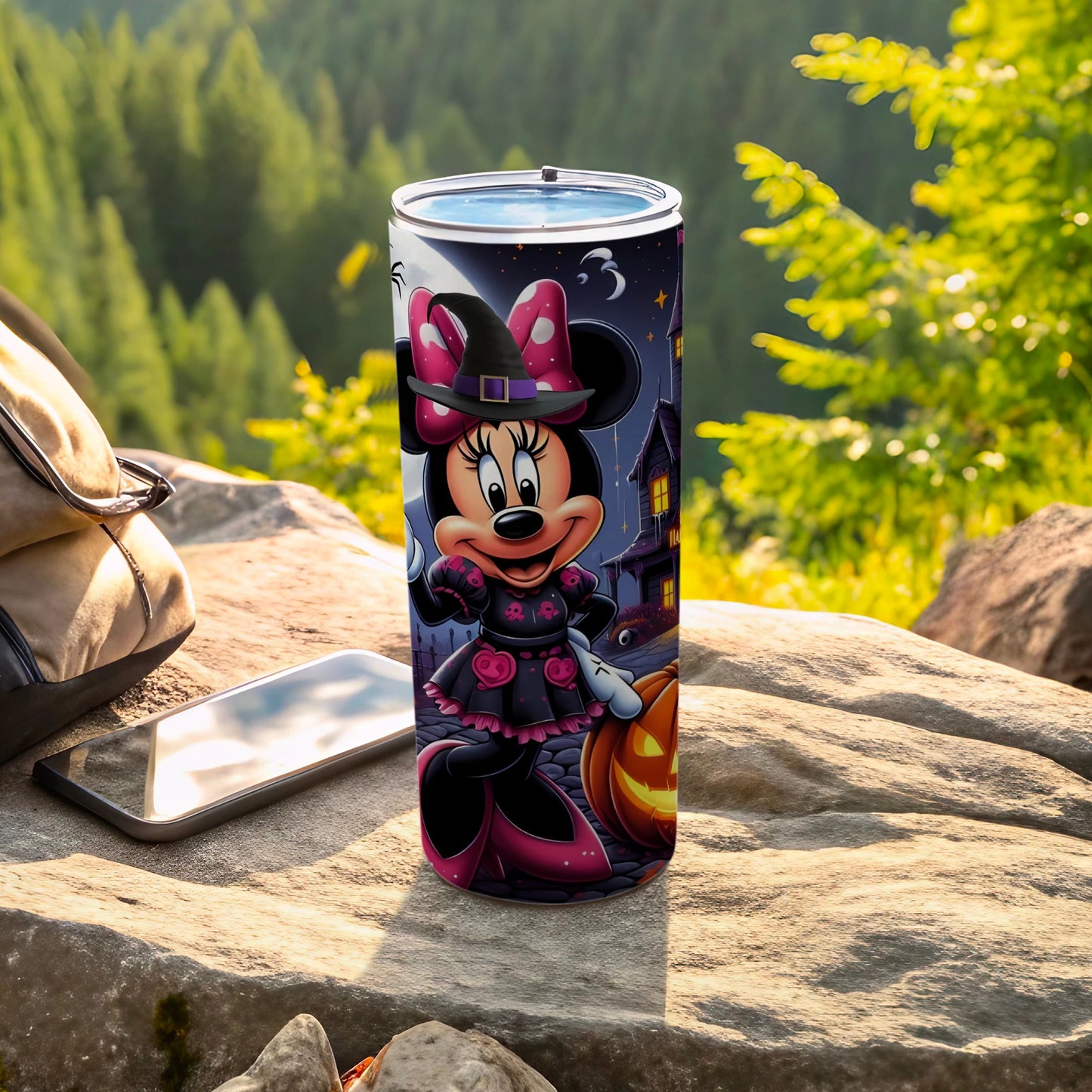 Halloween Minnie Mouse Tumbler with Witch Hat Design