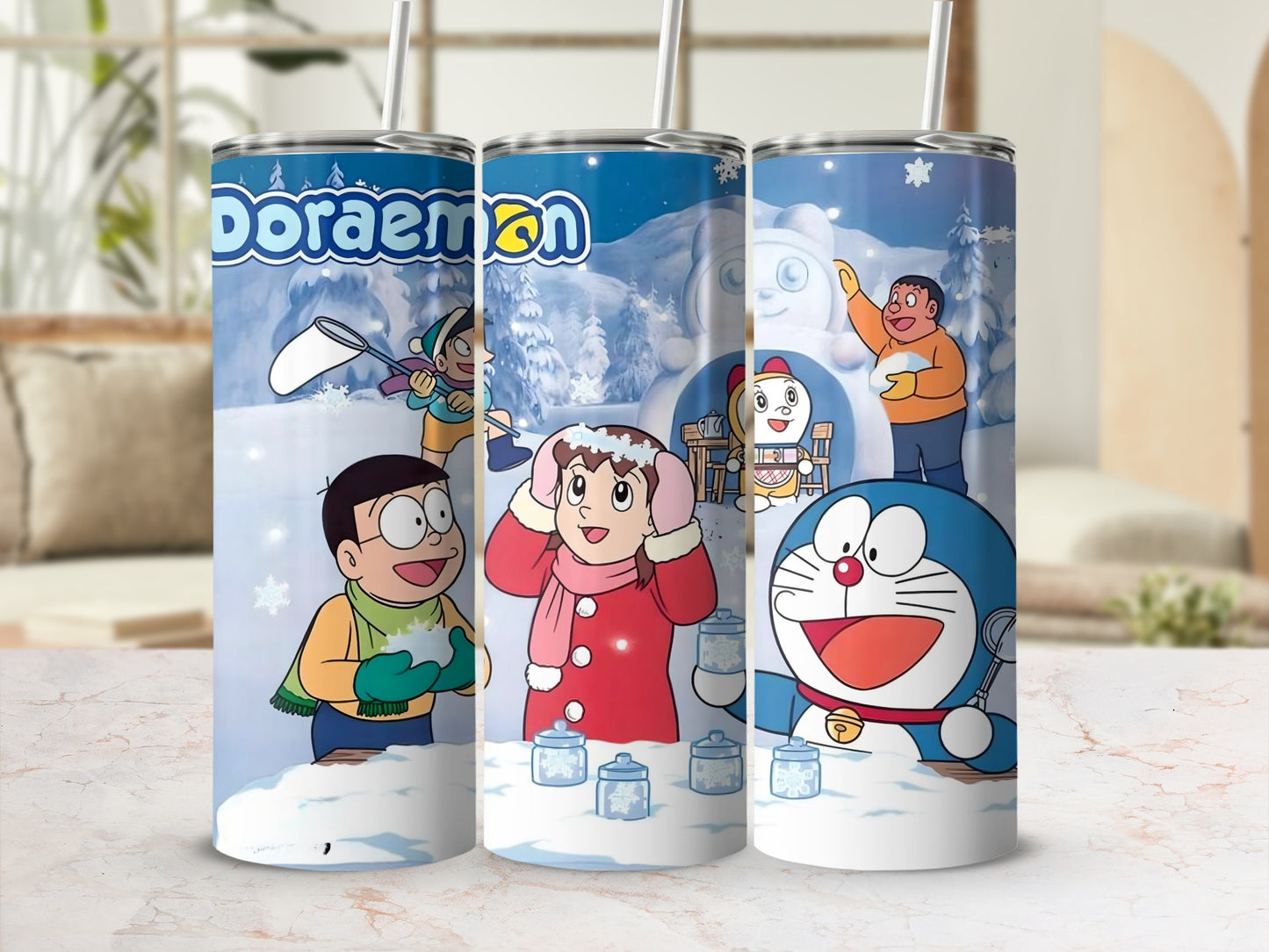 Doraemon Winter Characters Scene Tumbler Cup
