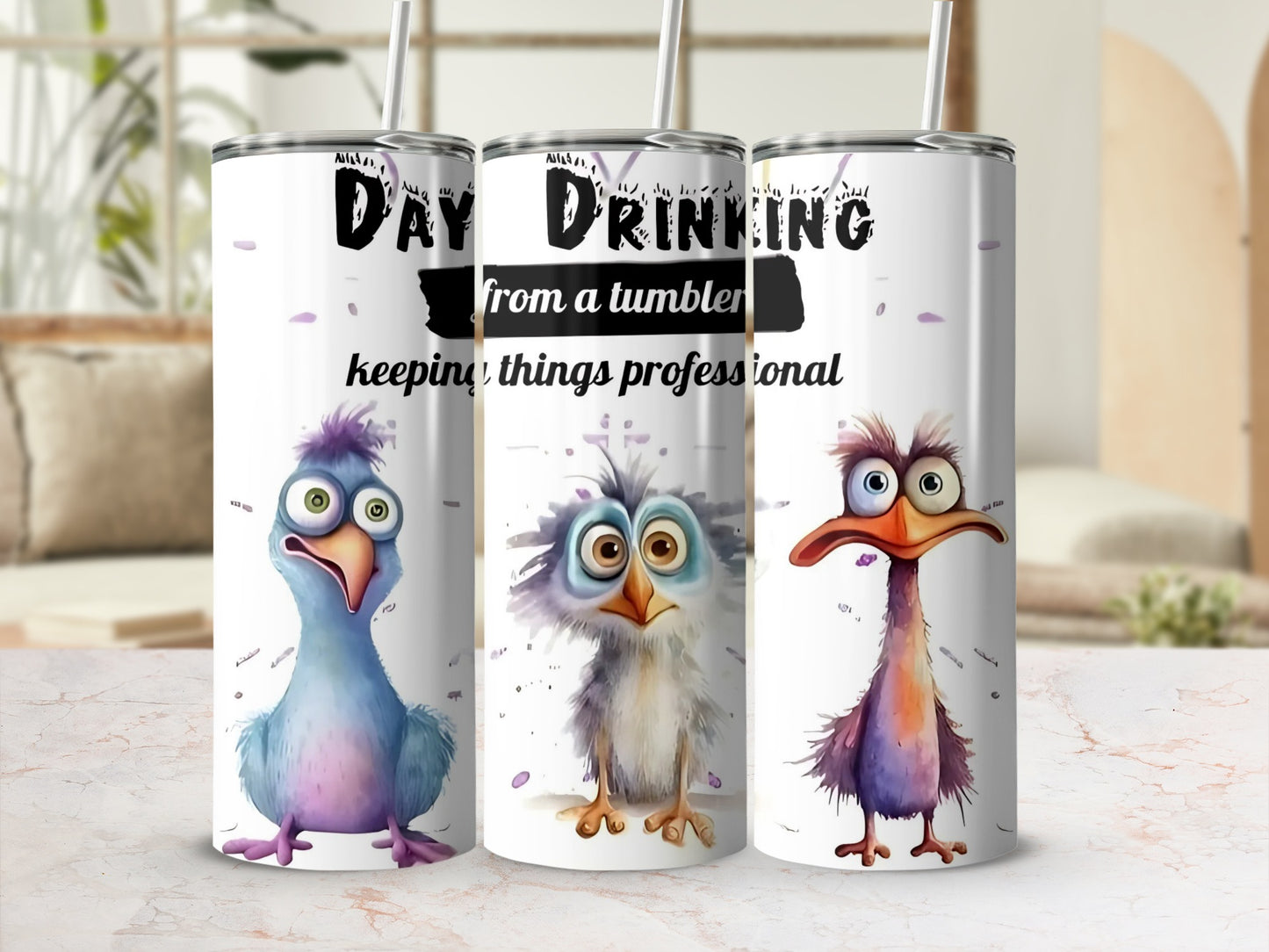Funny Day Drinking Bird Illustration Tumbler