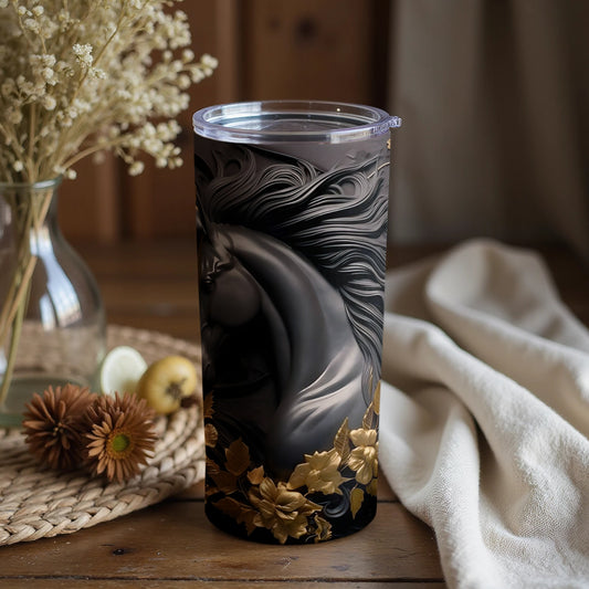 Majestic Black Horse on Floral Design Tumbler