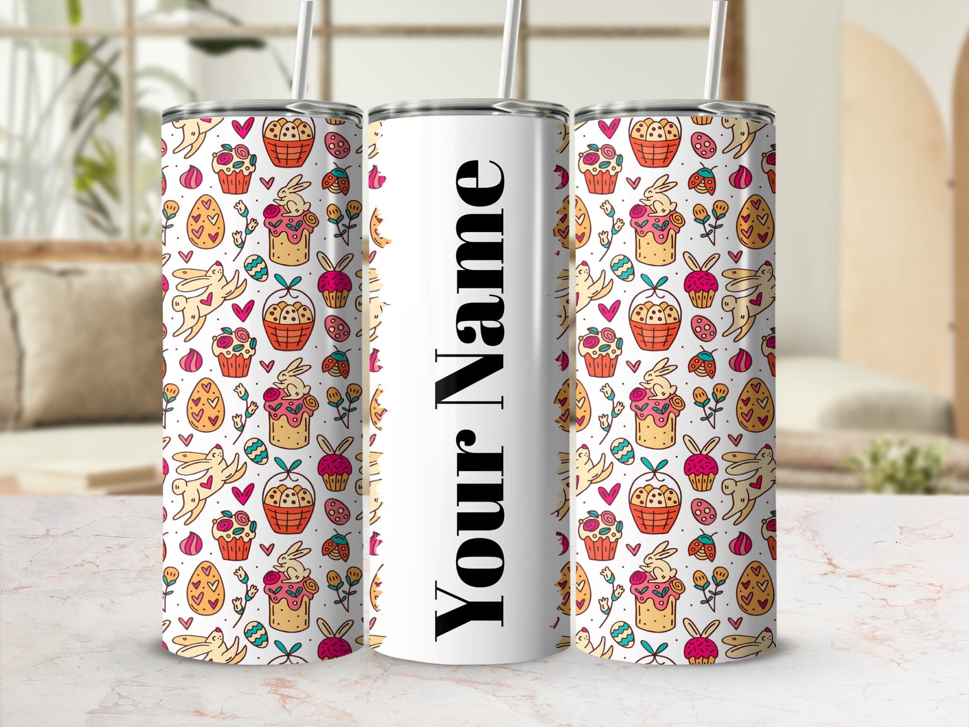 Personalized Easter Themed Tumbler with Cute Eggs