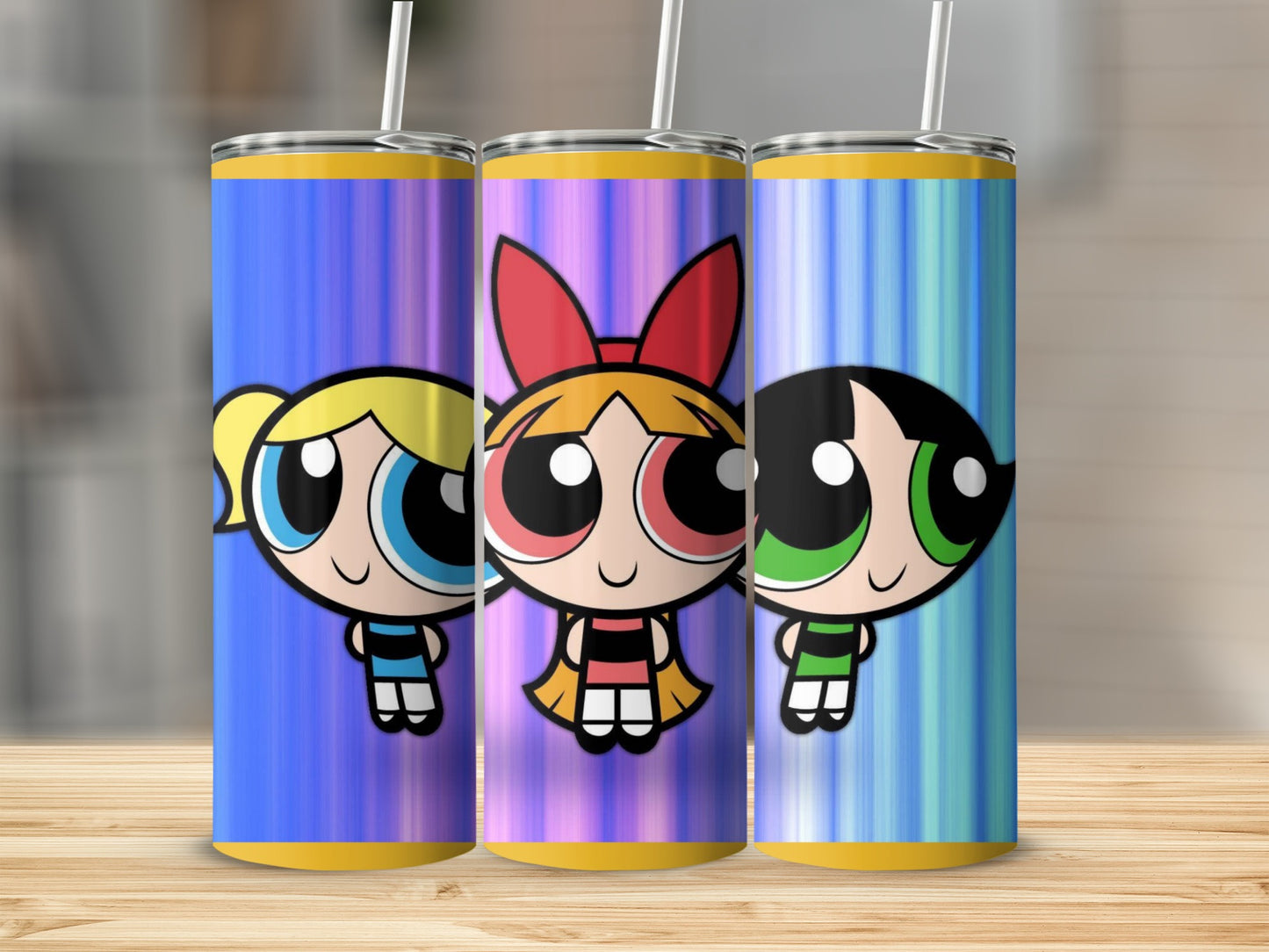 Colorful Powerpuff Girls Themed Tumbler Cups Set