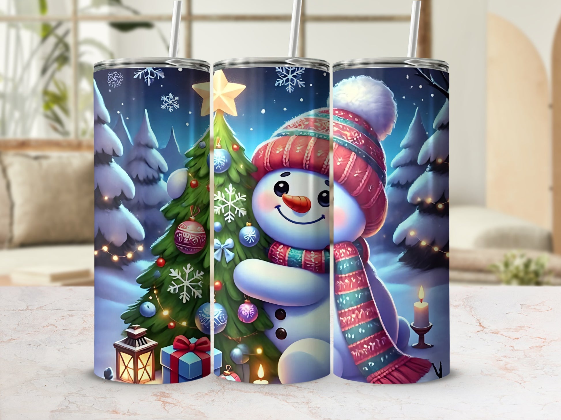 Christmas Snowman with Tree Tumbler Product
