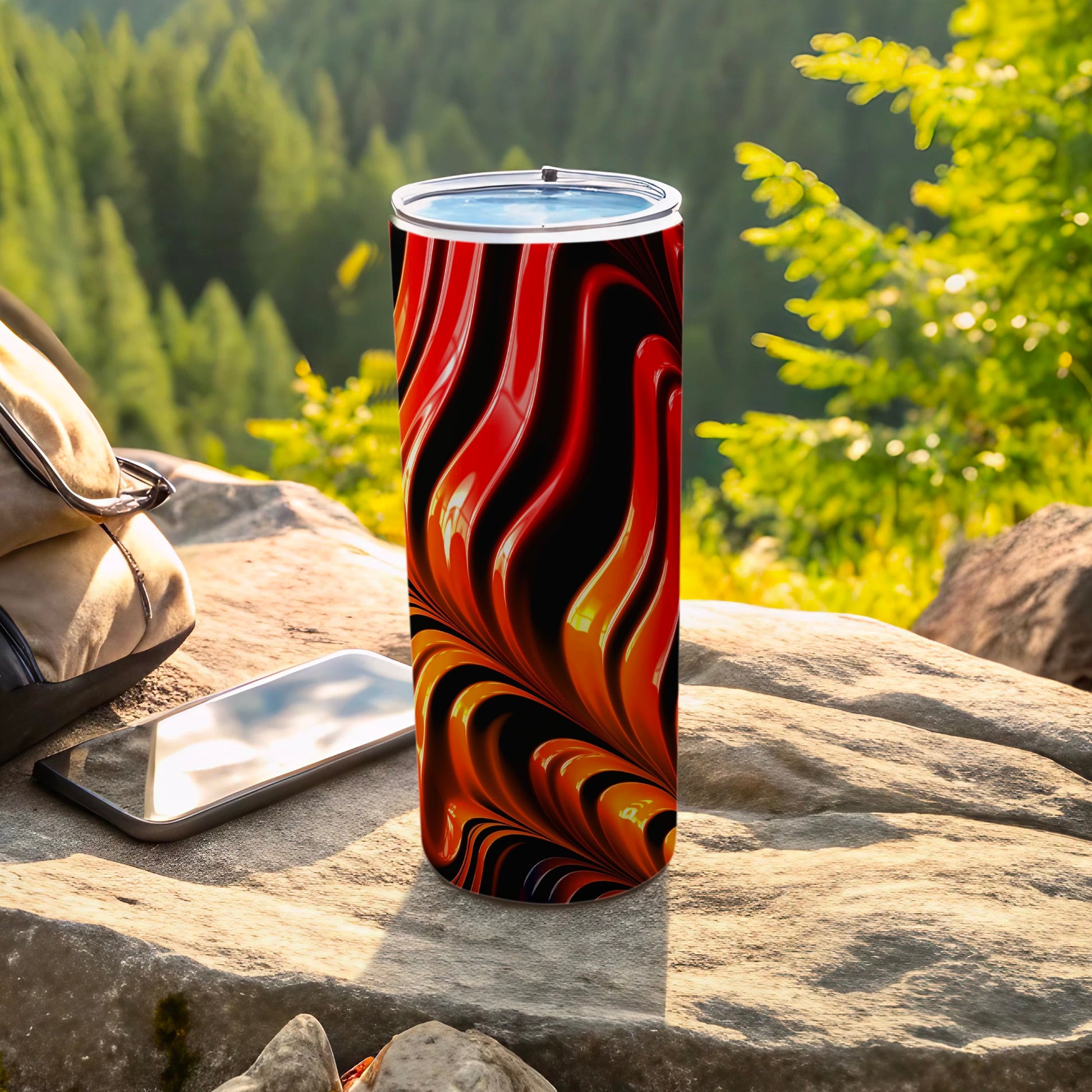 Abstract Red Orange Wavy Pattern Slim Tumbler product type