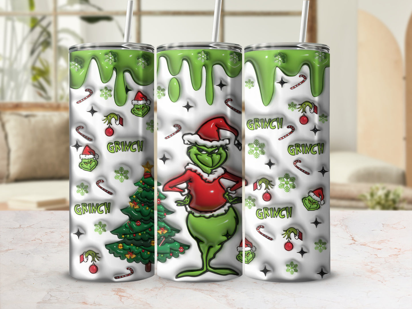 Grinch Themed Christmas Stainless Steel Tumbler Drinkware