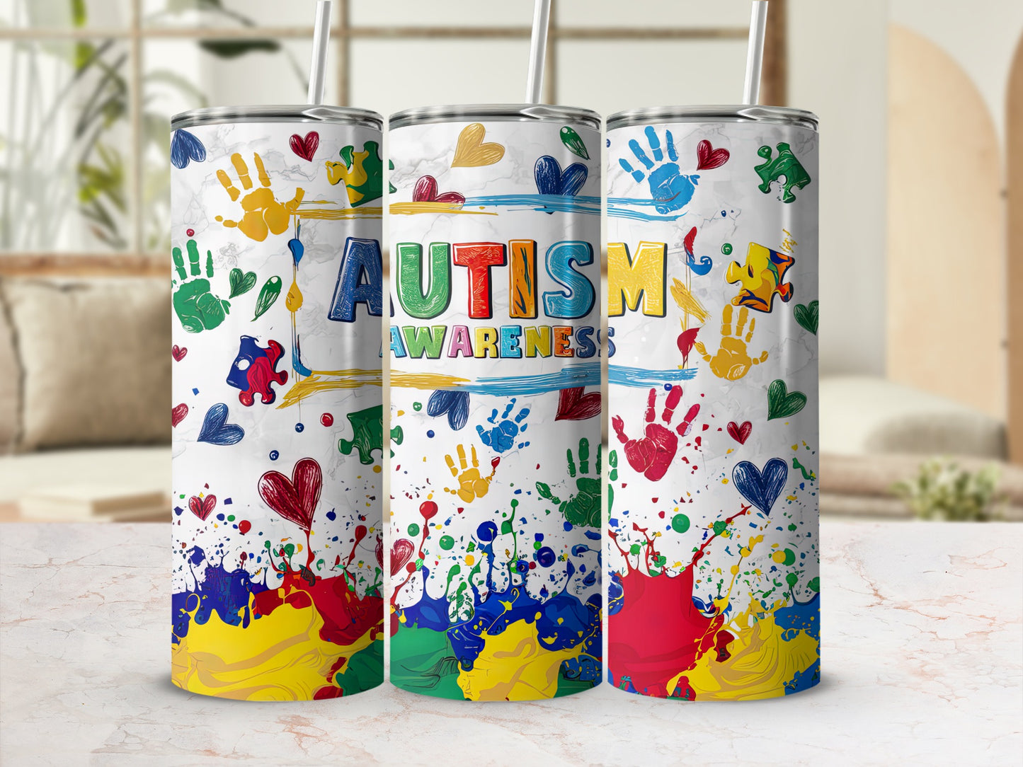 Autism Awareness Handprints Hearts Puzzle Splatters product type