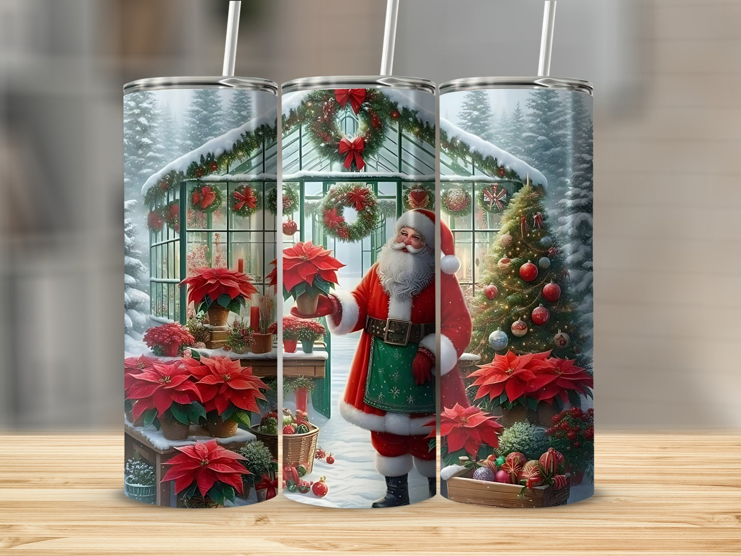 Festive Greenhouse Santa Christmas-themed tumbler