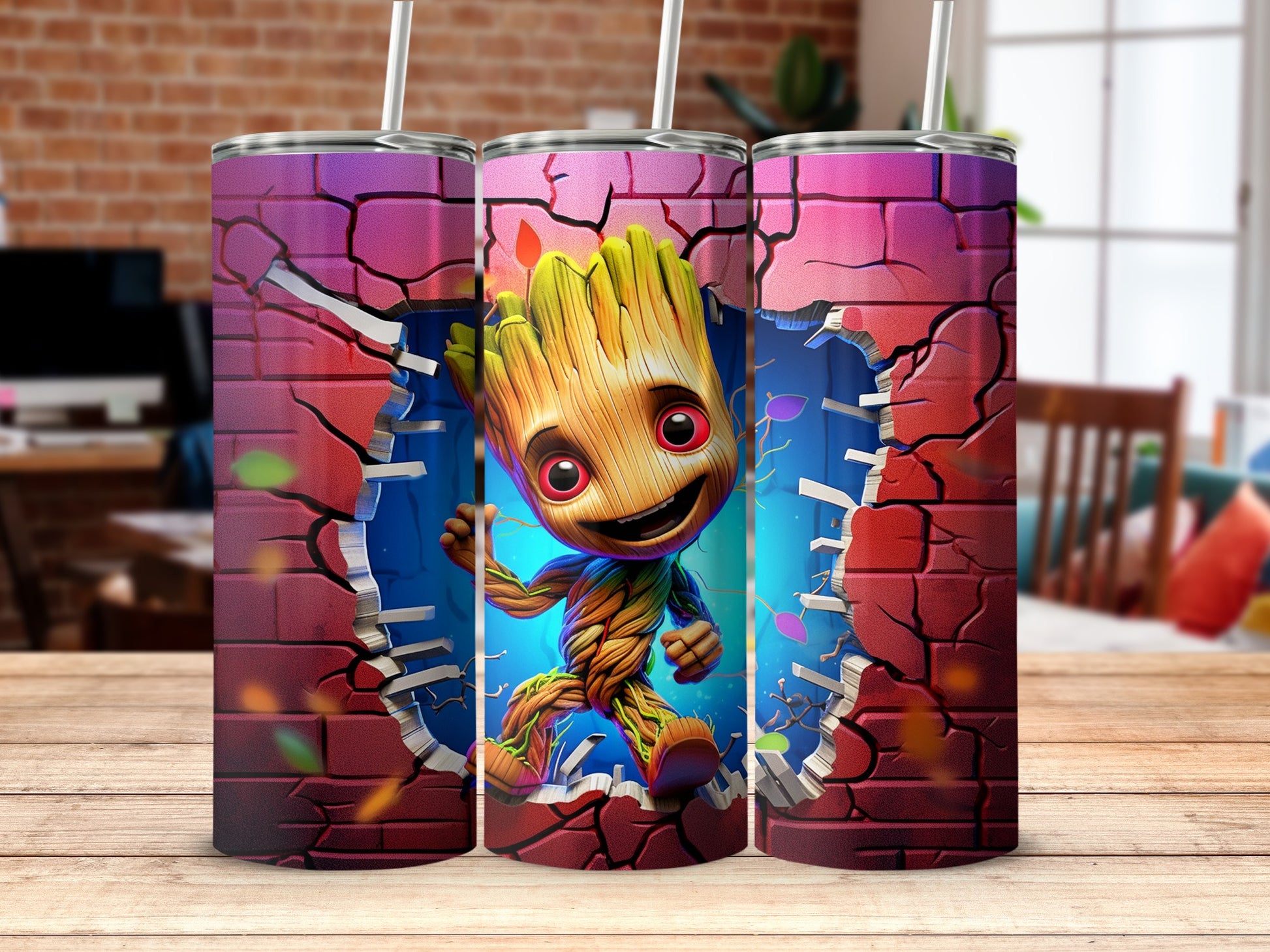 Adorable Tree Character Breaking Wall Tumbler Design