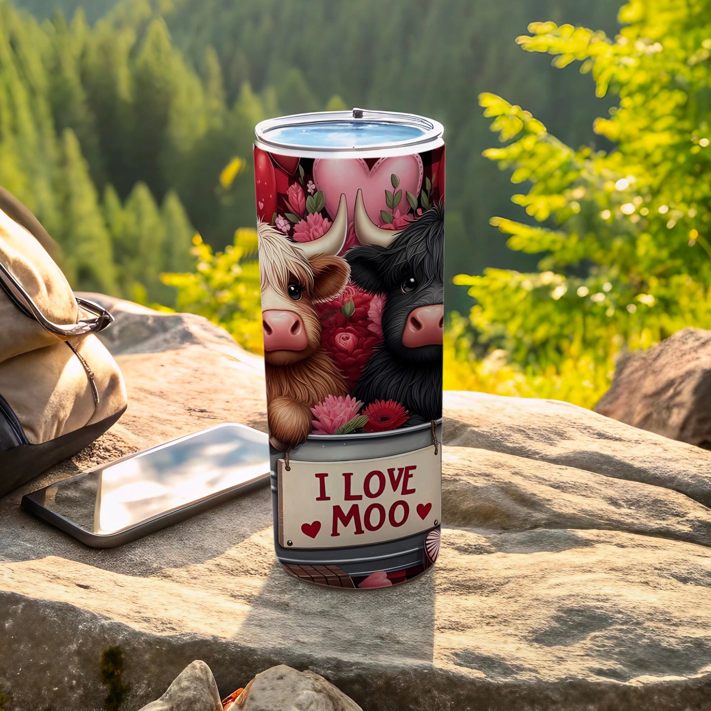 I Love Moo Adorable Cows with Heart Travel Tumbler