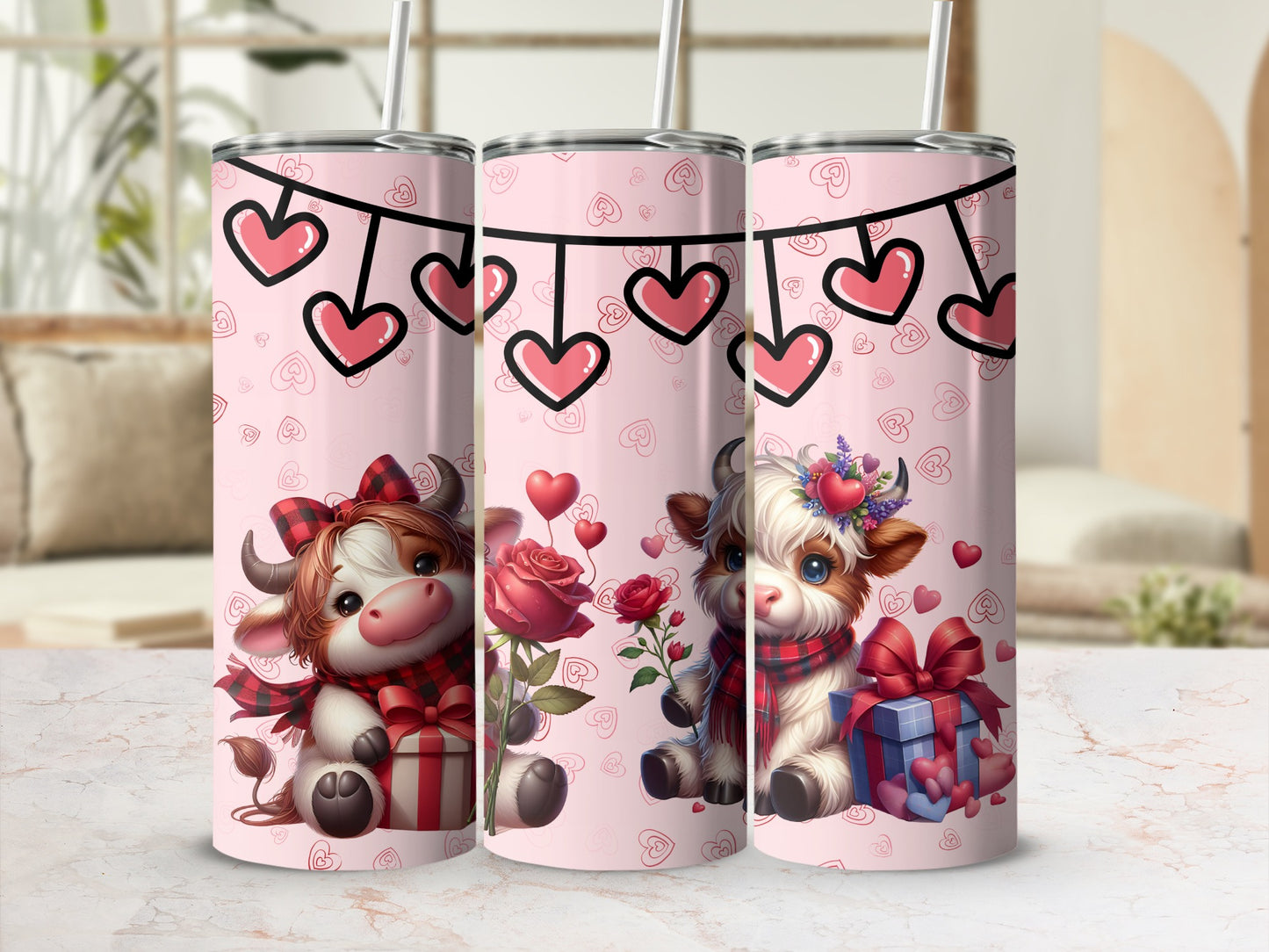 Cute Valentines Cow Themed Drinkware Tumbler