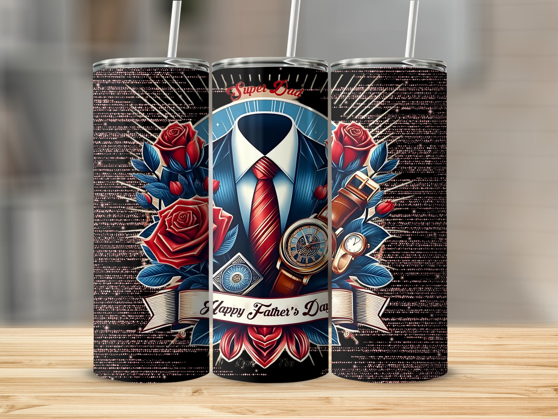 Happy Father's Day Roses Leafs Watches Tumblers