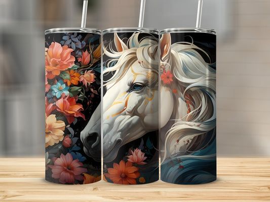 Floral and Horse Design Vacuum Insulated Tumbler