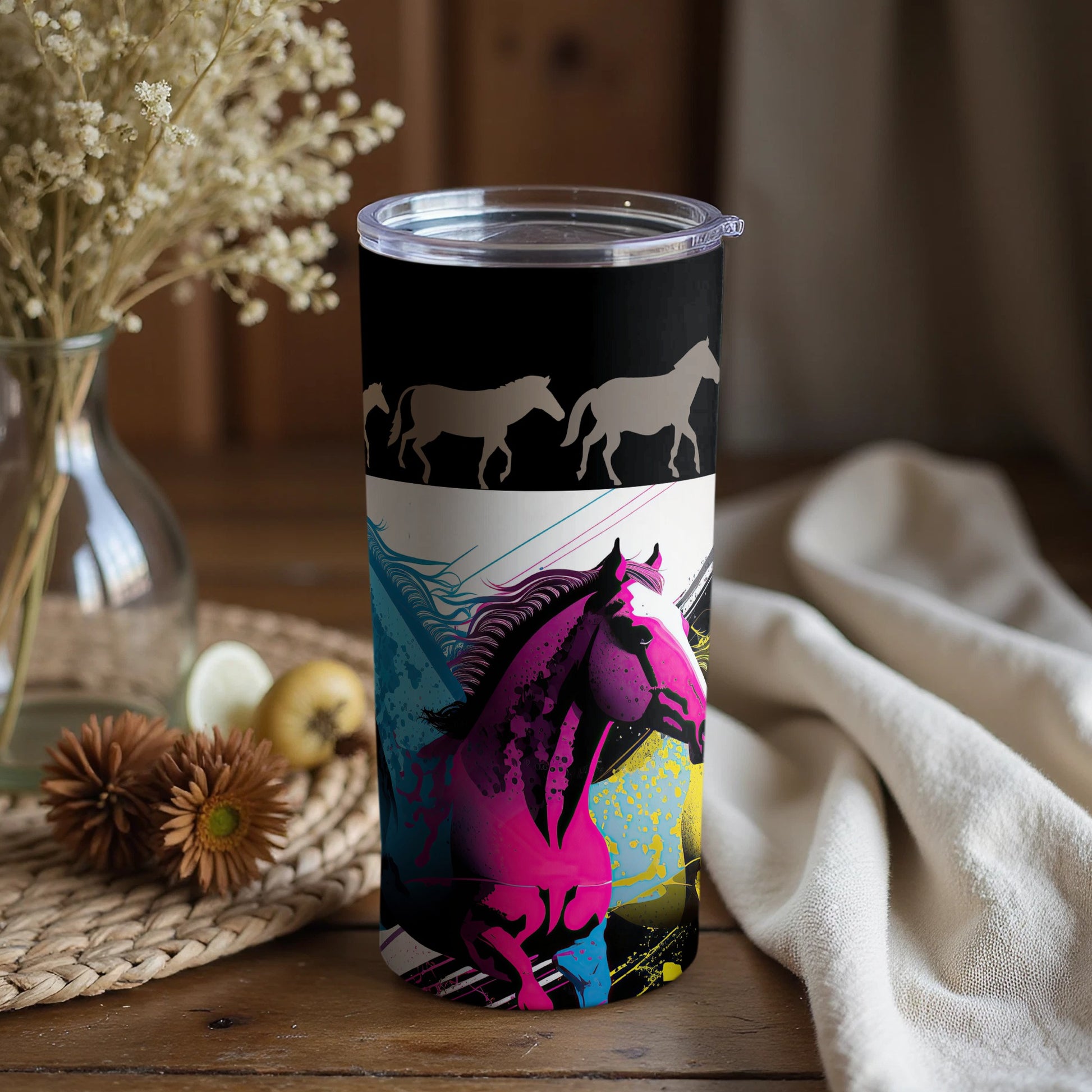 Colorful Horse Theme Tumbler with Artistic Design