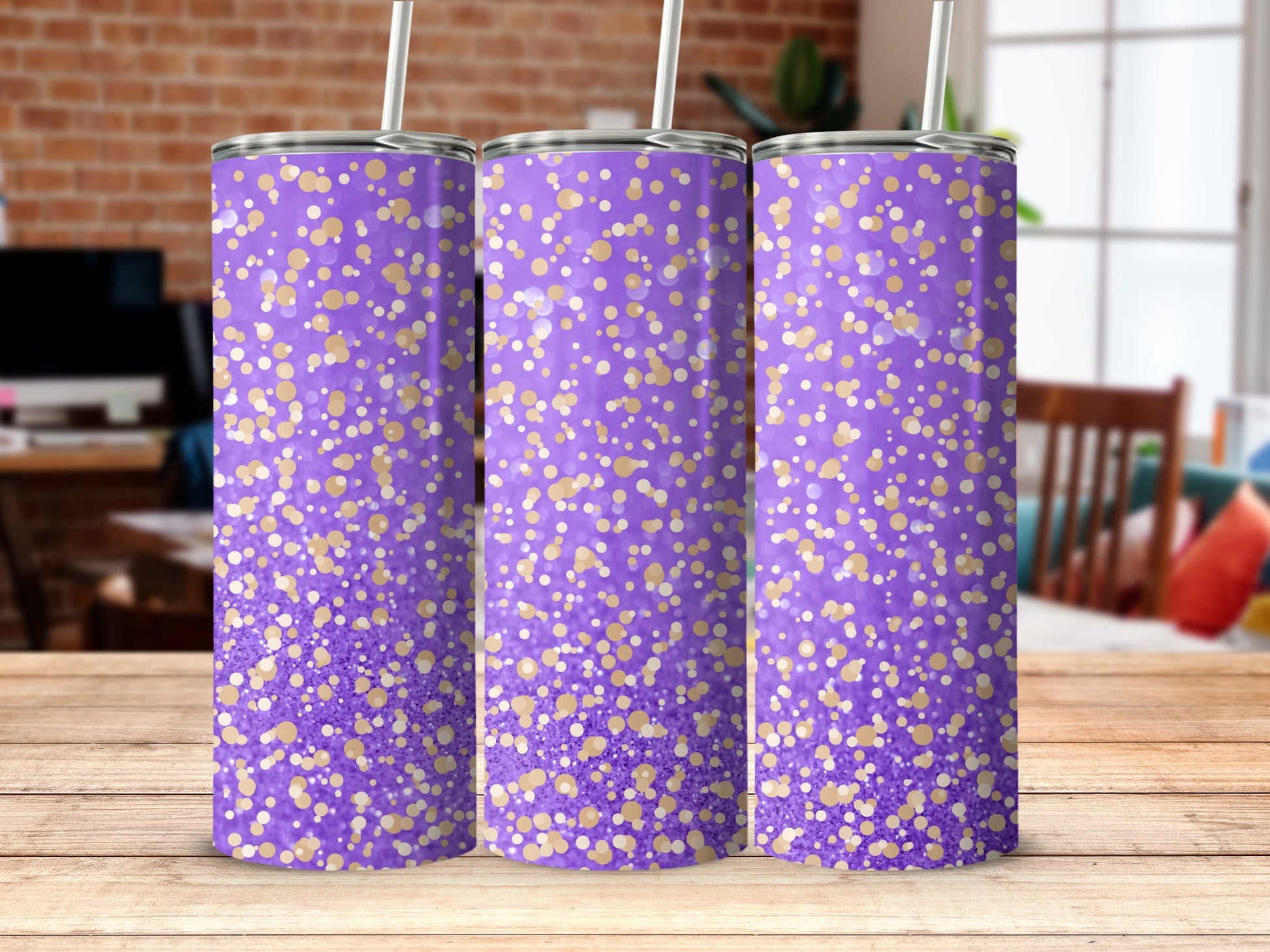 Purple and Gold Confetti Design Tumbler