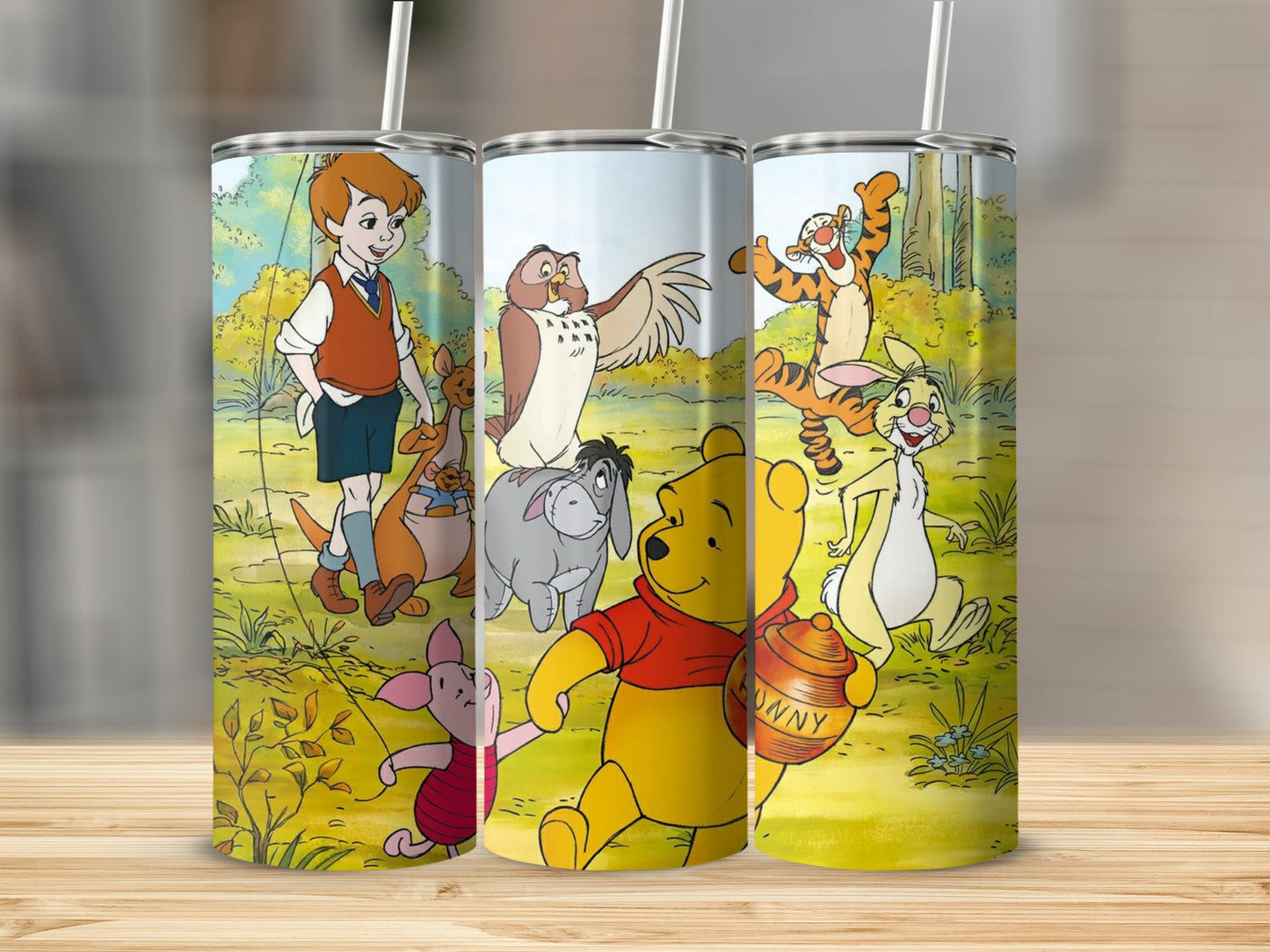 Pooh Christopher Robin Friends Hunny Pot Group Scene Tumblers