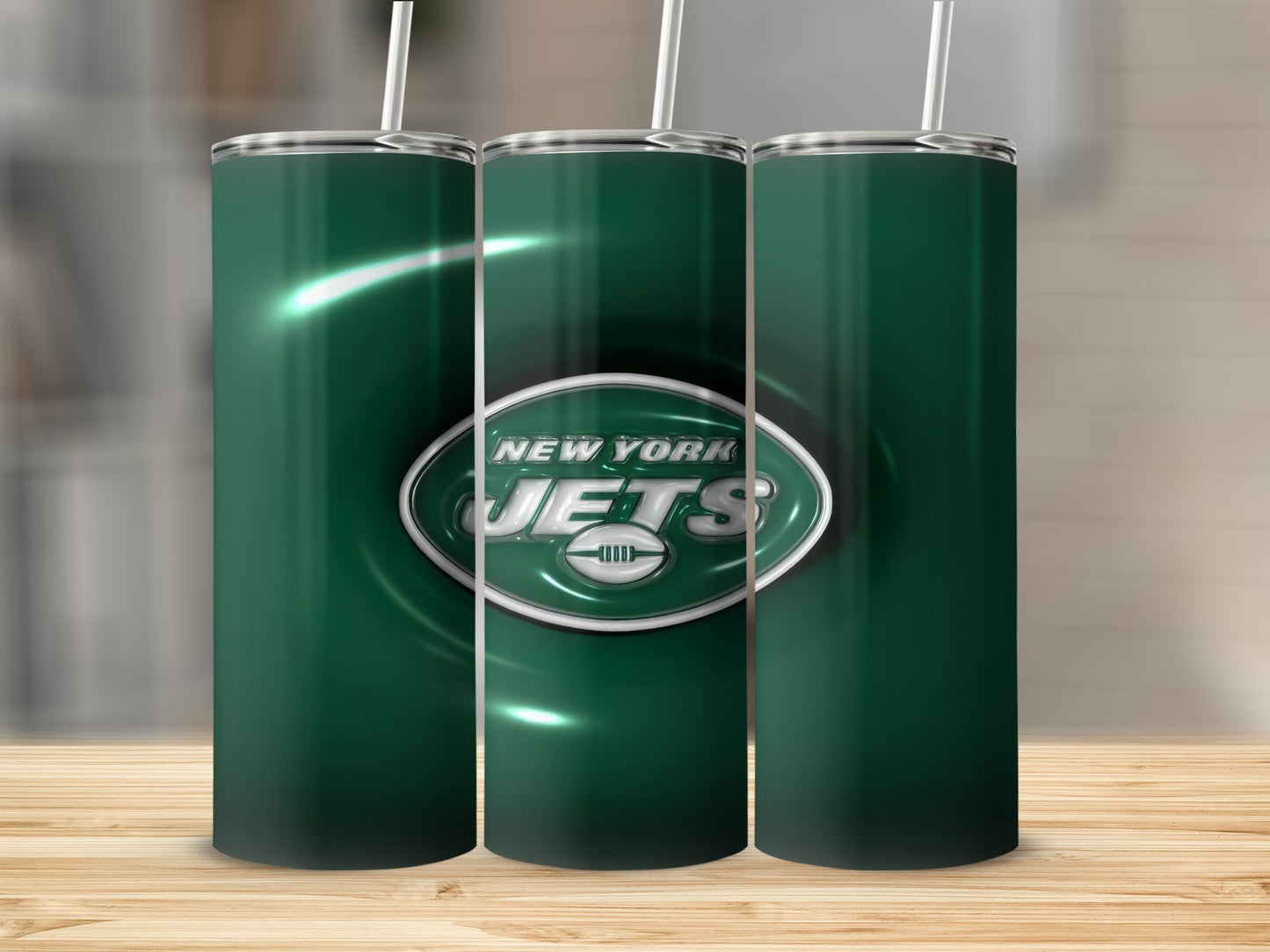 New York Jets Football Emblem on Green Glossy Tumblers