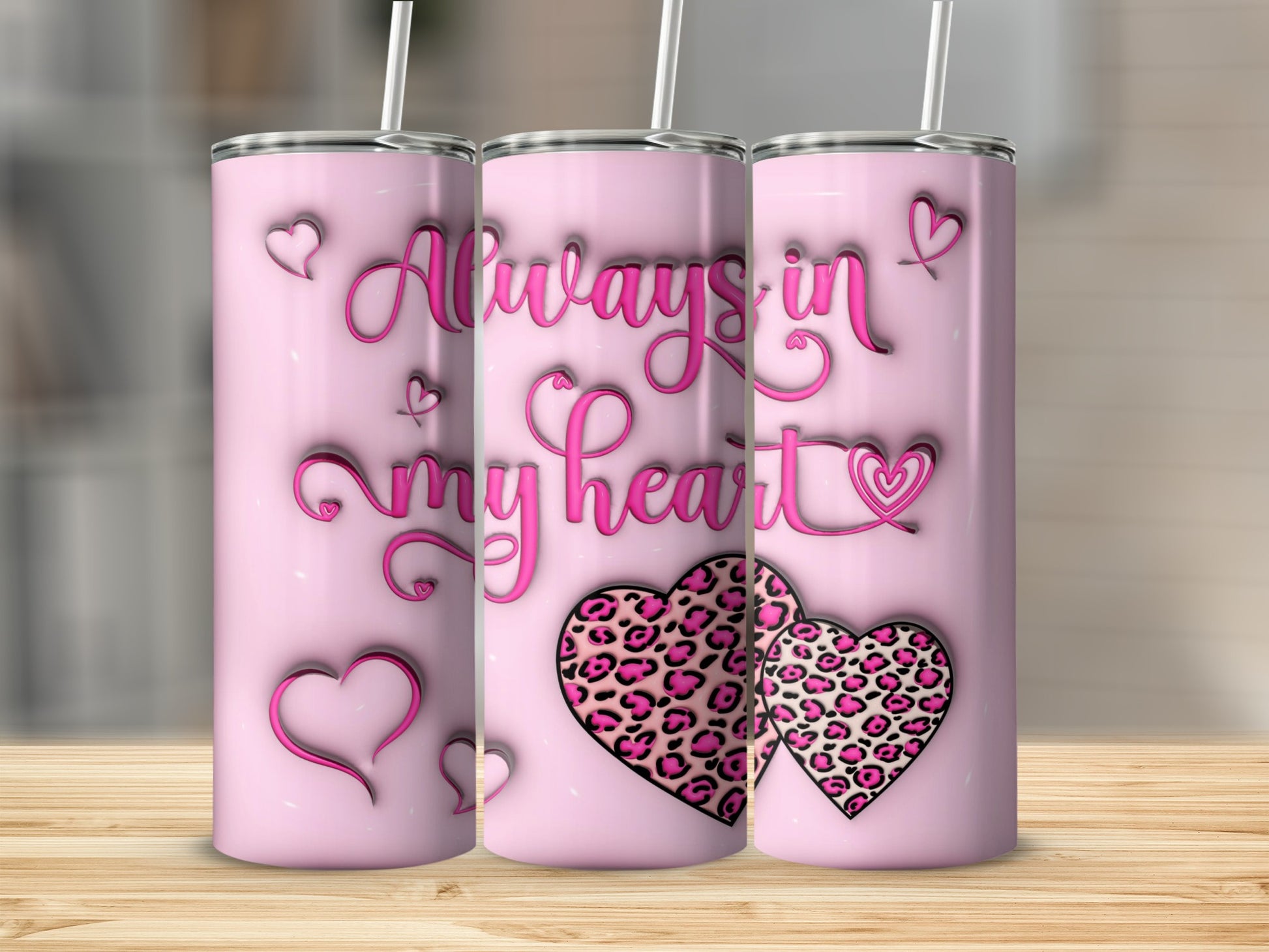Always in My Heart Pink Leopard Tumbler