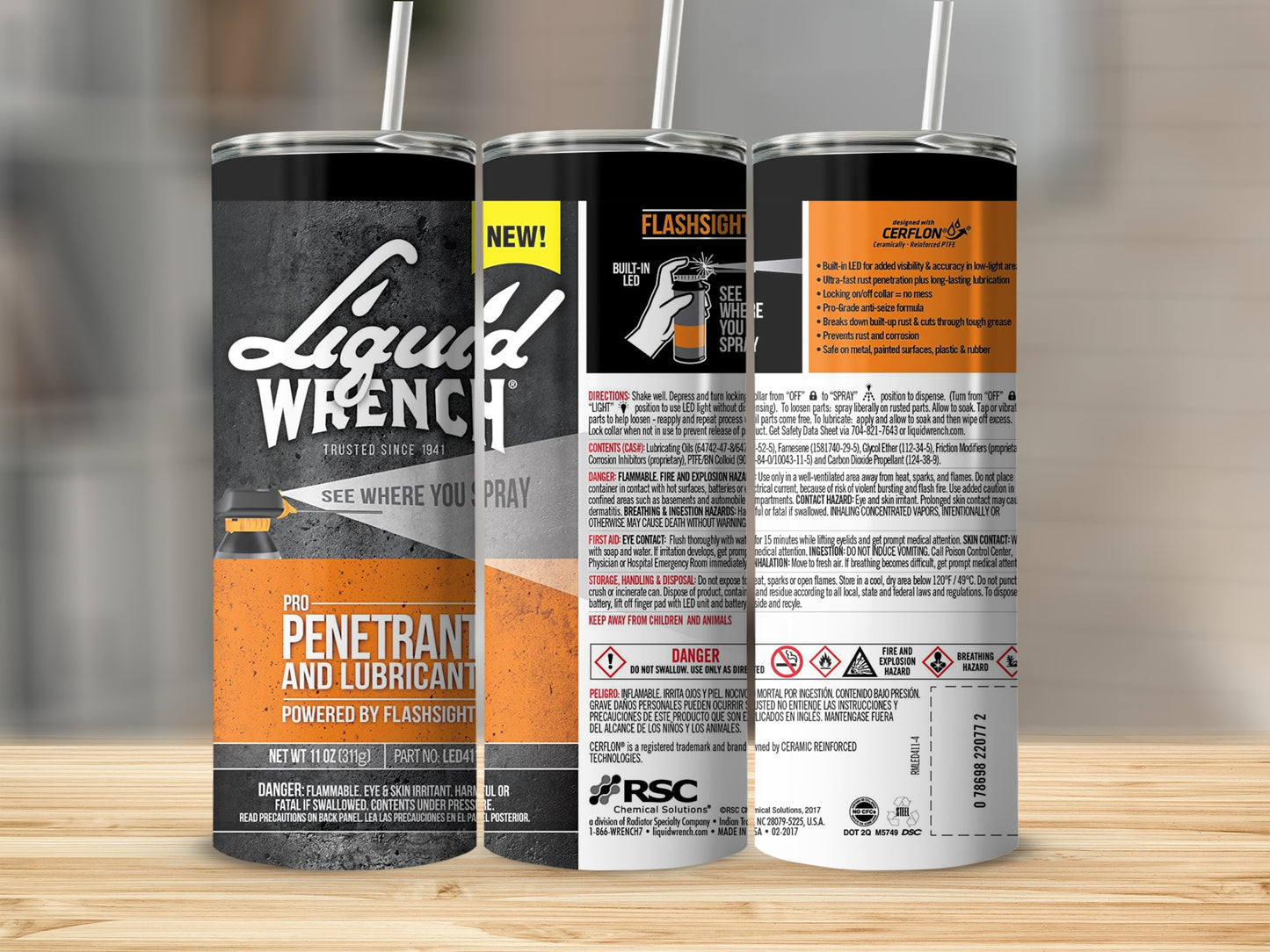 Liquid Wrench penetrating lubricant can with built-in LED light.