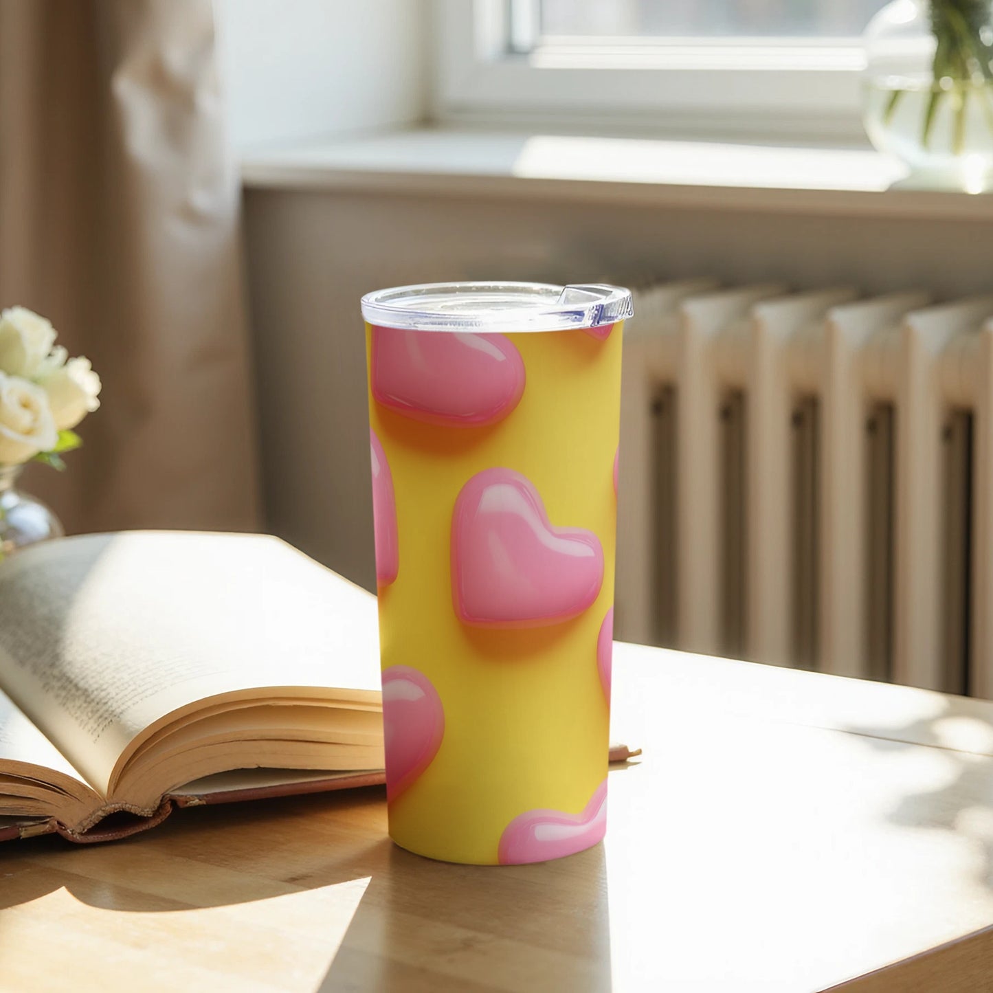 Cute Hearts Patterned Insulated Tumbler for Daily Drinks