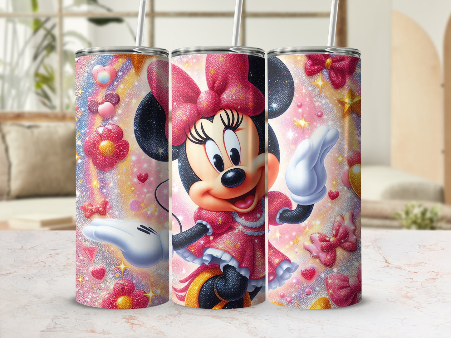 Sparkling Minnie Mouse Hearts and Stars Tumbler