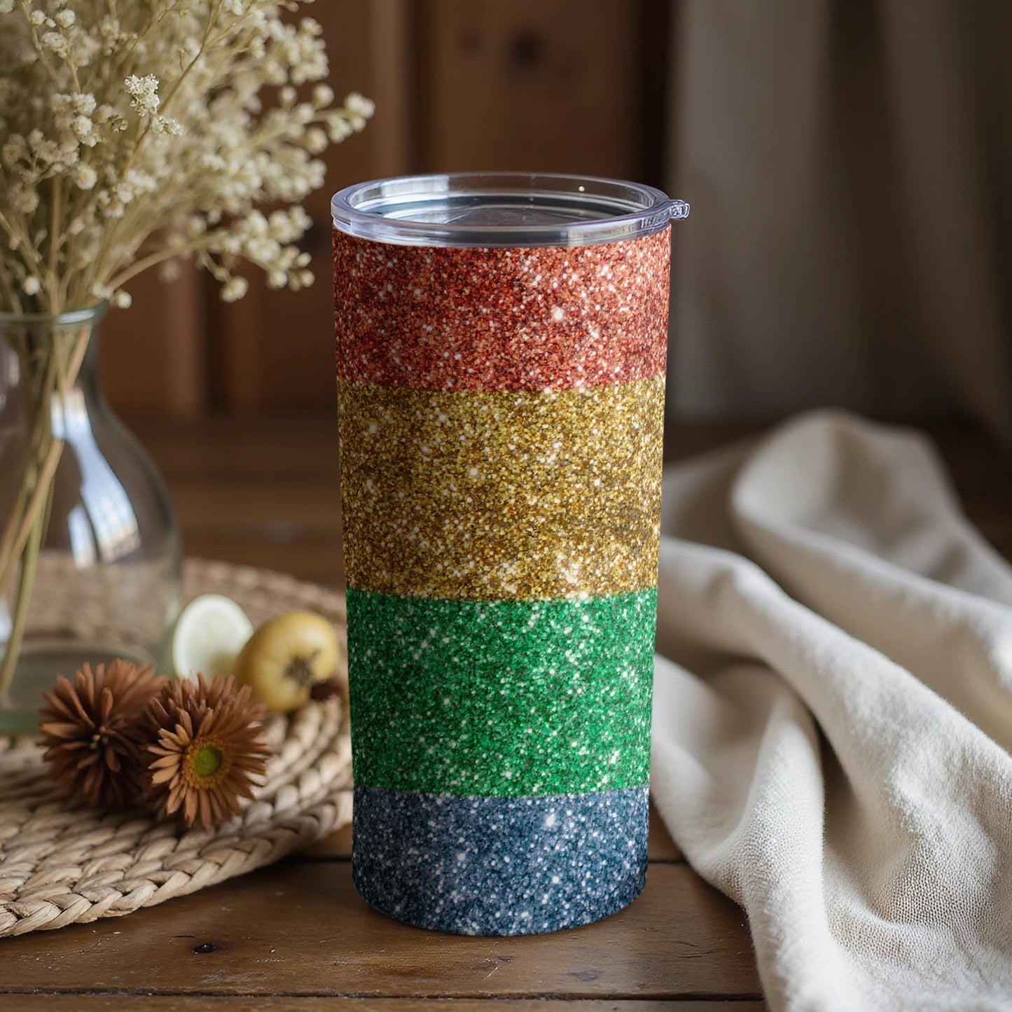 Vibrant Multicolor Glitter Stripe Tumbler Cup Product