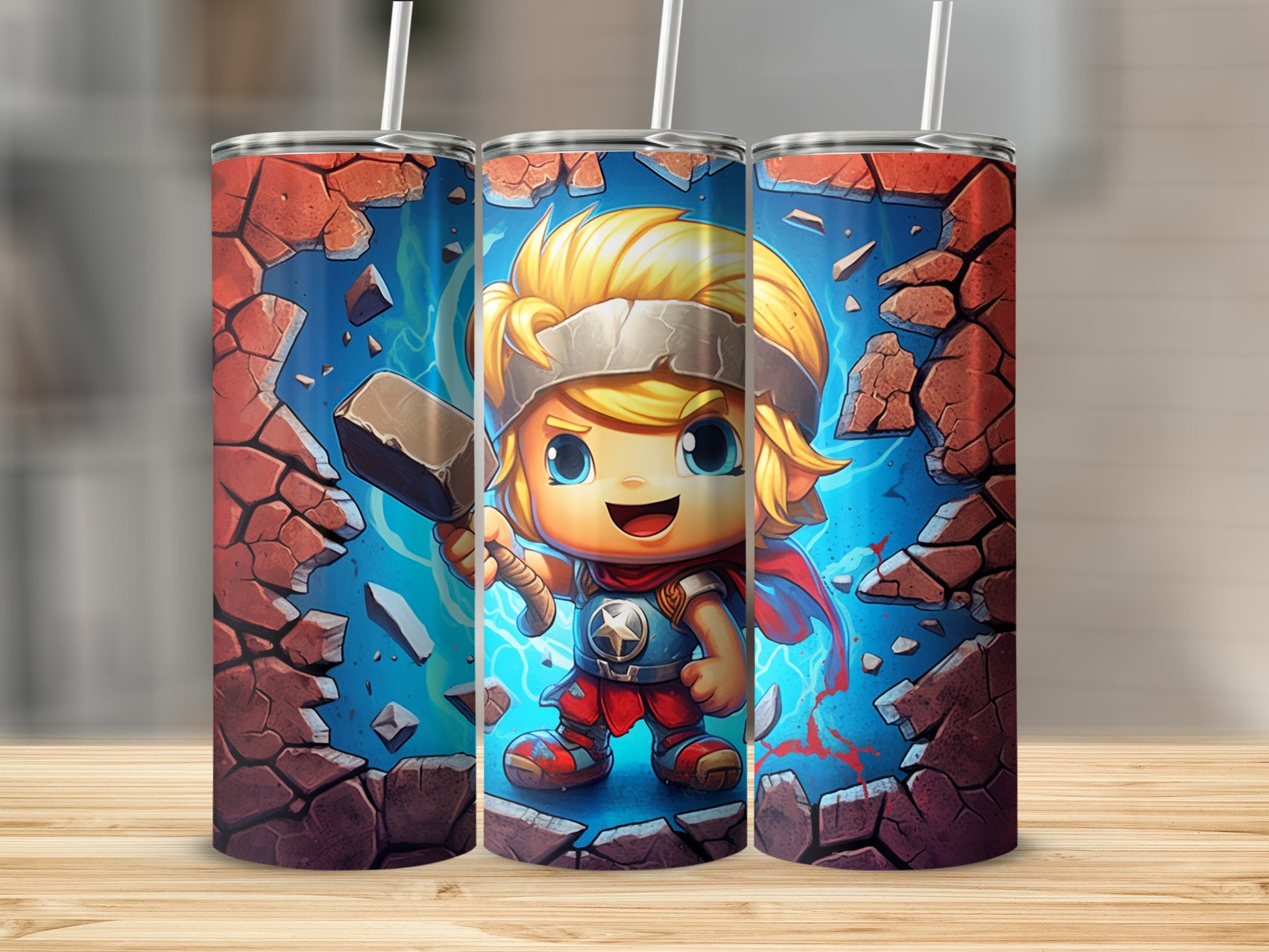 Colorful hero-themed tumbler with dynamic design multicolor