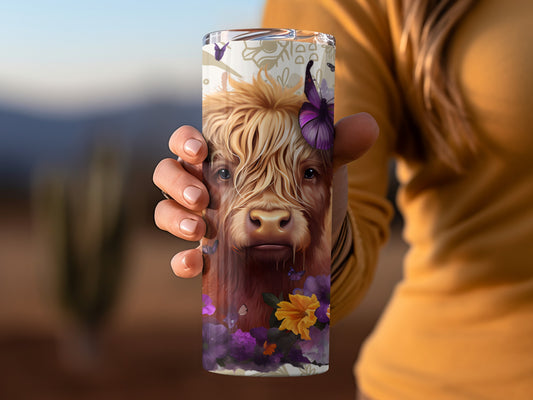 Highland Cow and Butterfly Design Tumbler