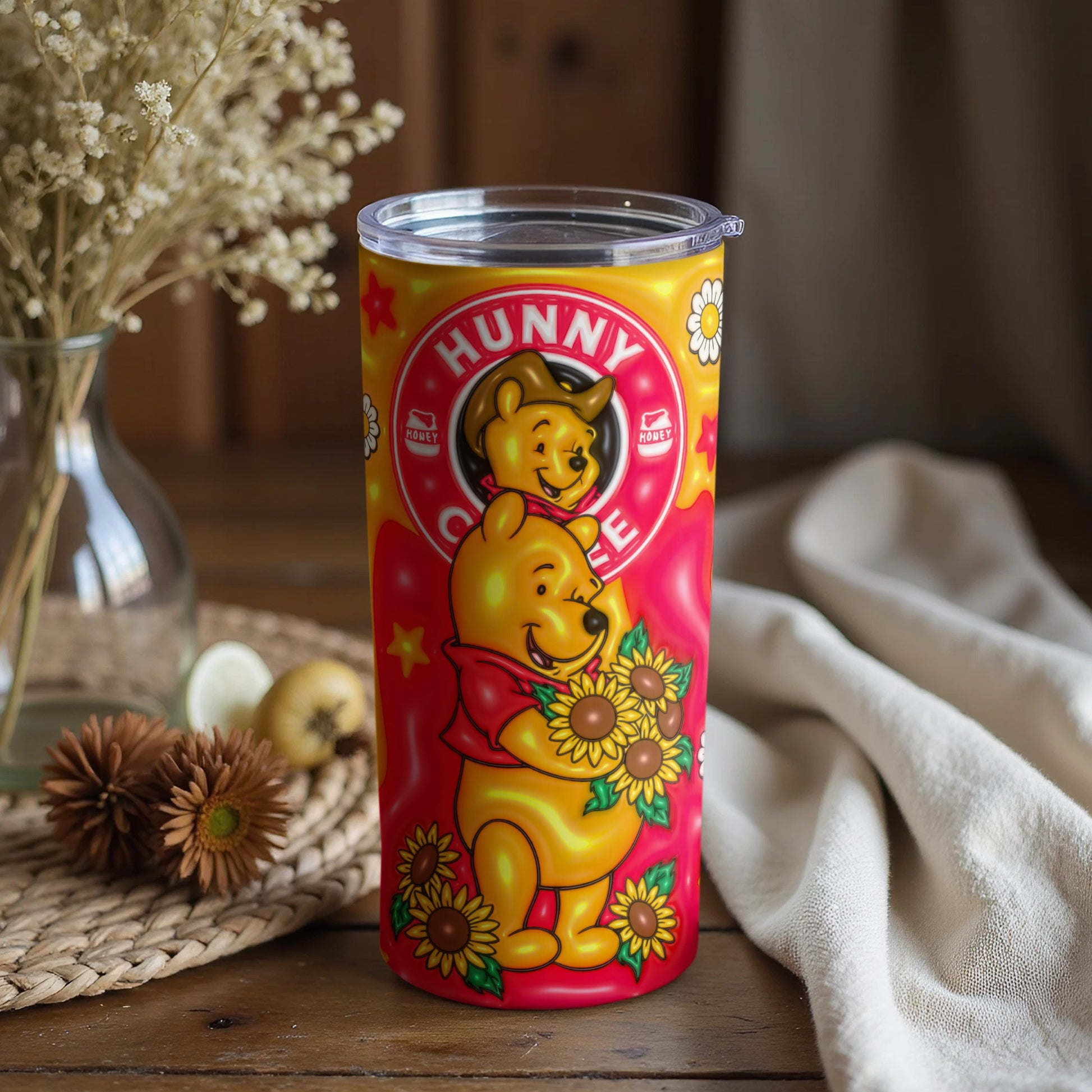 Winnie the Pooh Tumbler with Hunny and Flowers Design