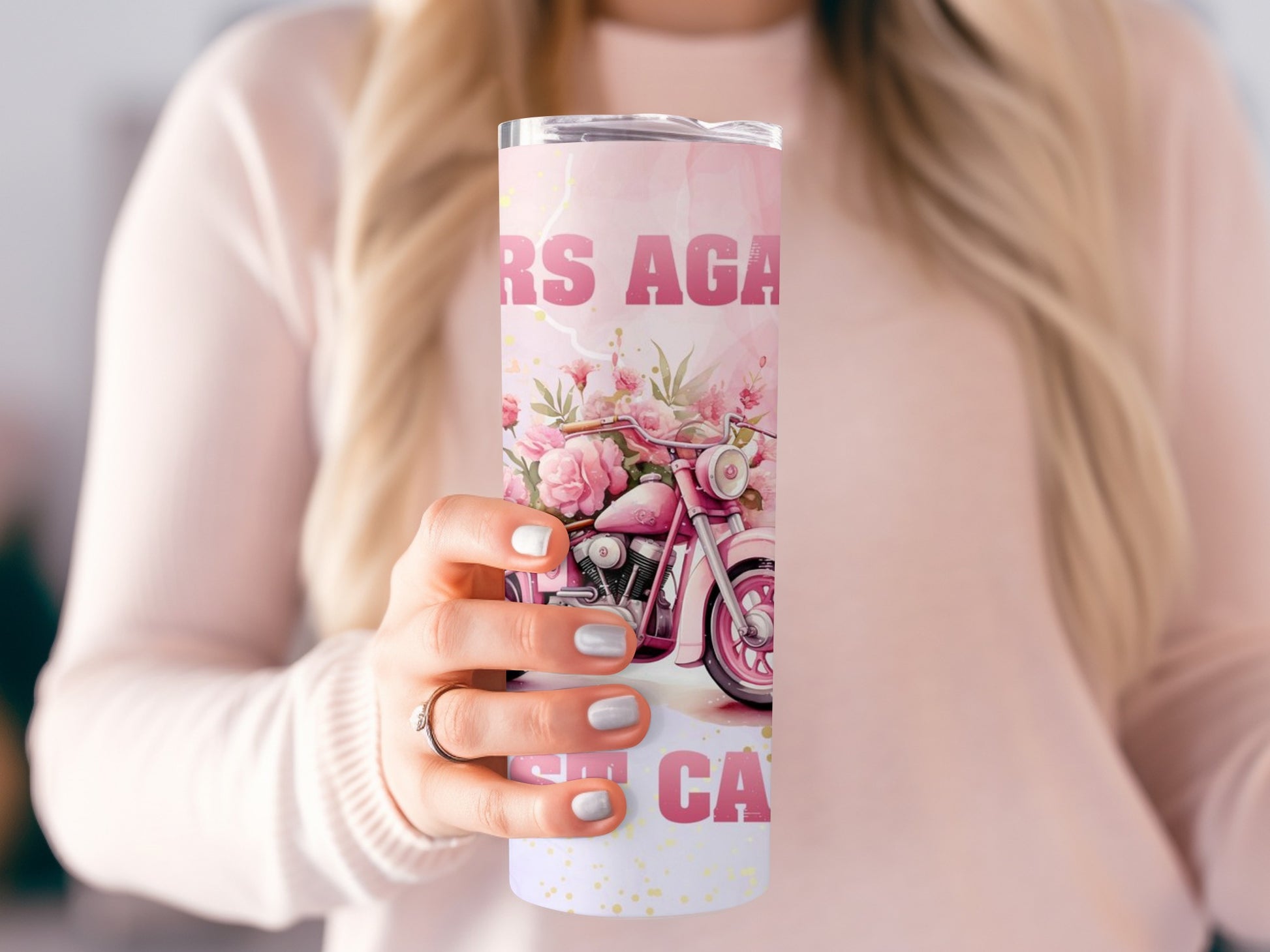 Floral Motorcycle Design Slim Tumbler with Lid 30oz