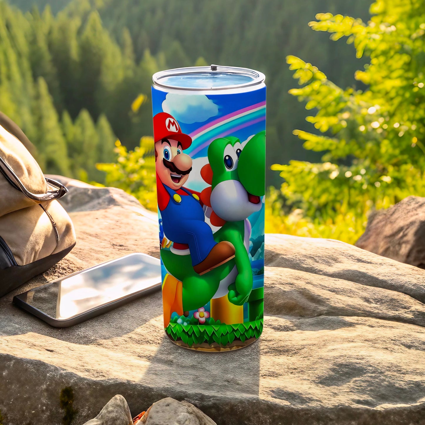 Colorful Mario and Yoshi Adventure Travel Mug